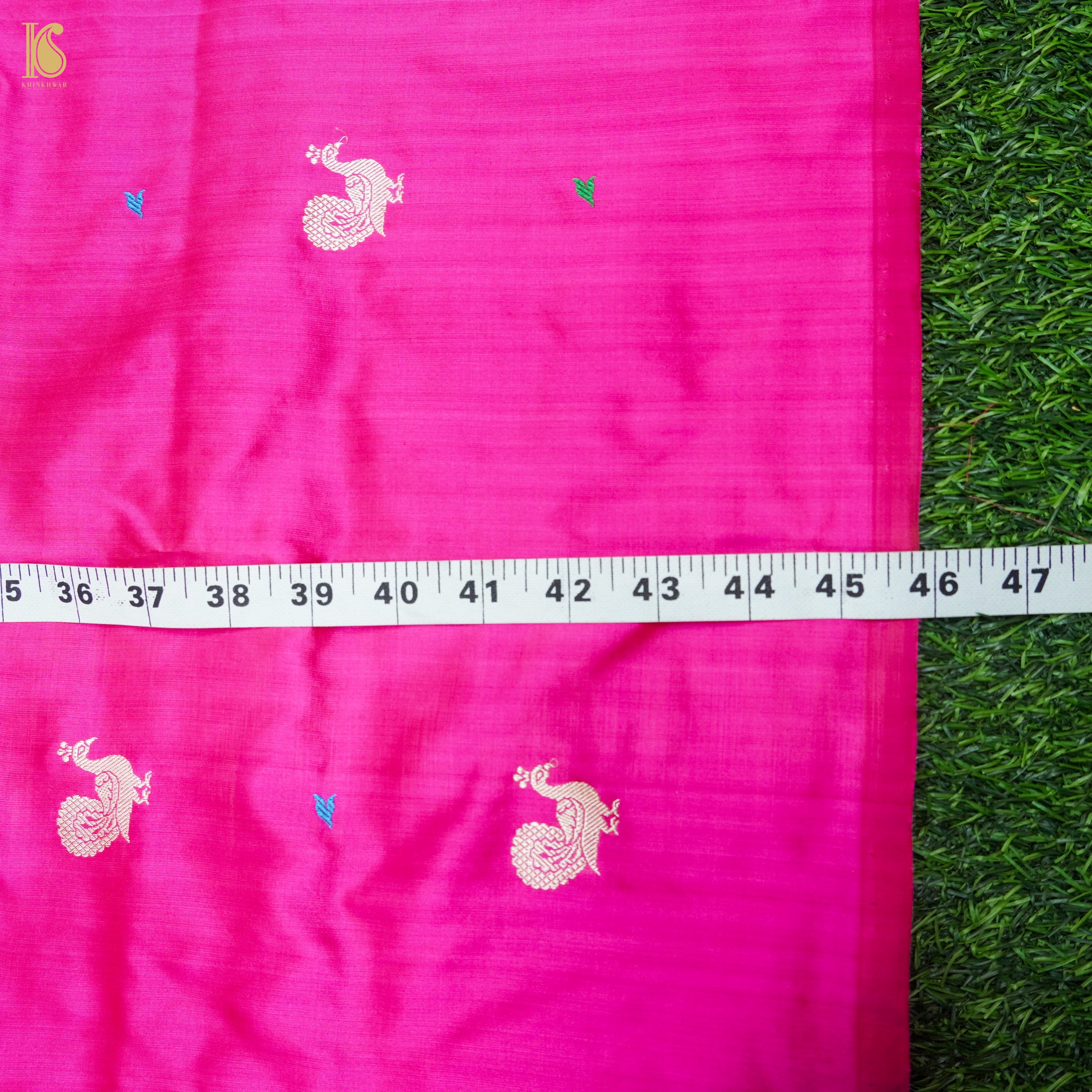 Persian Rose Handwoven Pure Katan Silk Banarasi Peacock Kadwa Fabric - Khinkhwab