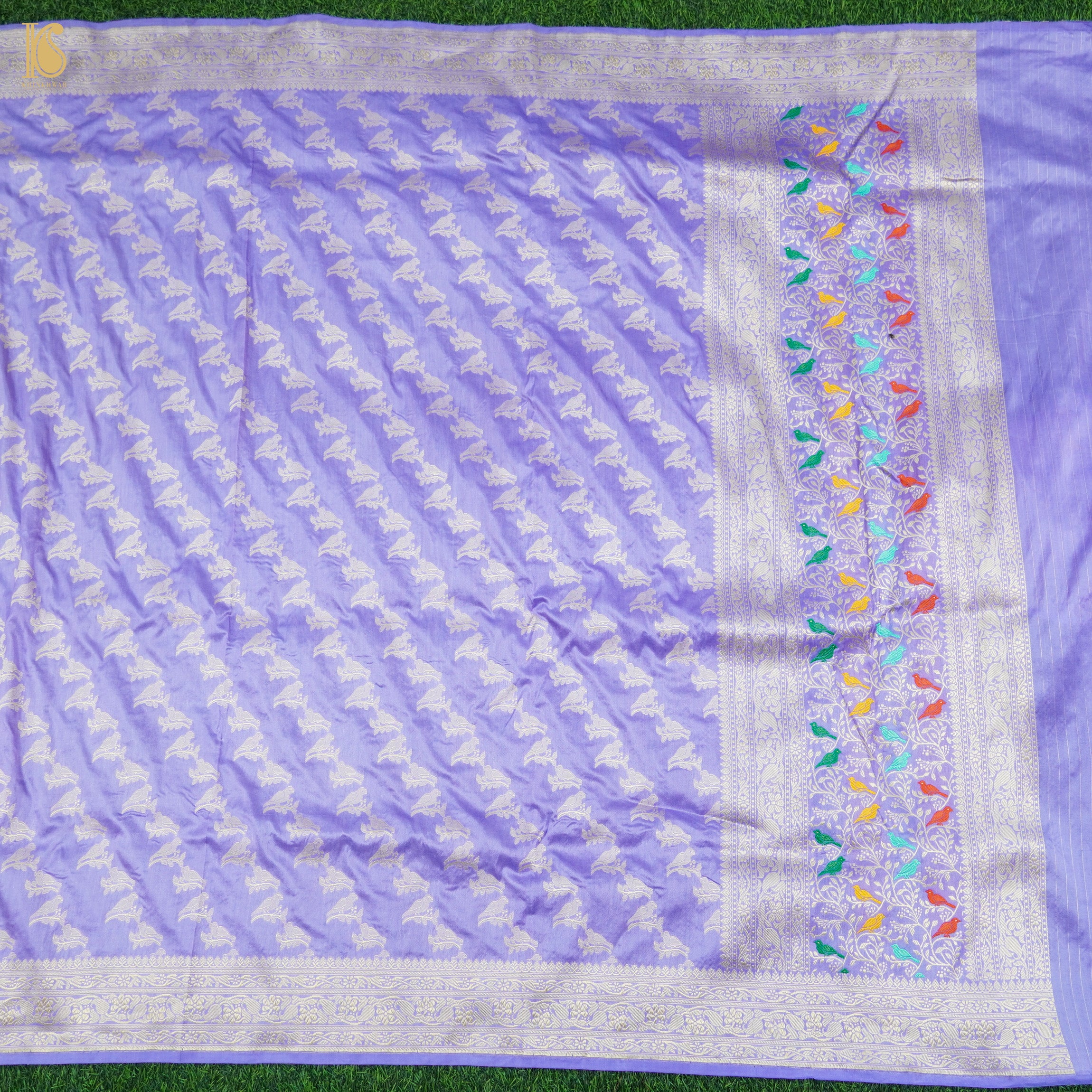 Portage Blue Handloom Pure Katan Silk Banarasi Suit & Dupatta Set - Khinkhwab