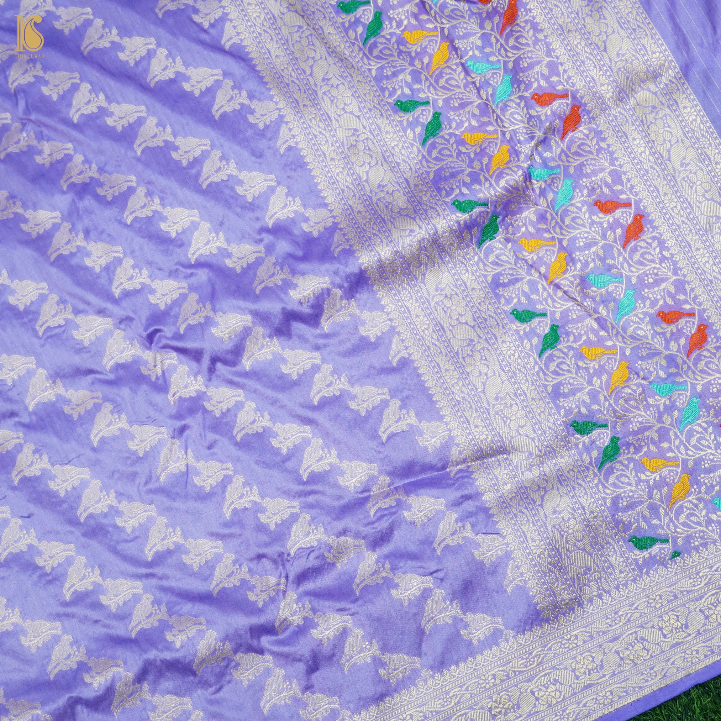 Portage Blue Handloom Pure Katan Silk Banarasi Suit & Dupatta Set - Khinkhwab