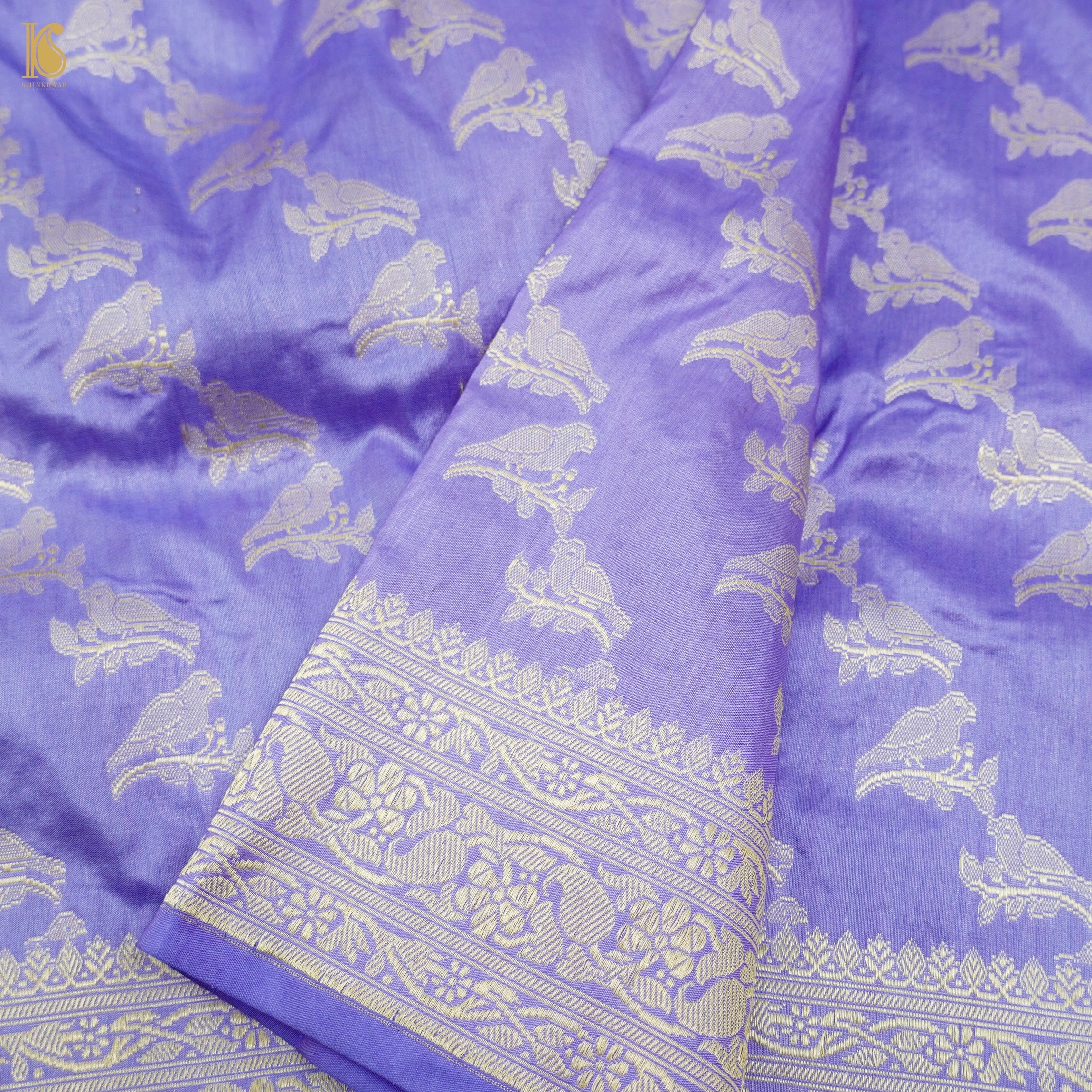 Portage Blue Handloom Pure Katan Silk Banarasi Suit & Dupatta Set - Khinkhwab