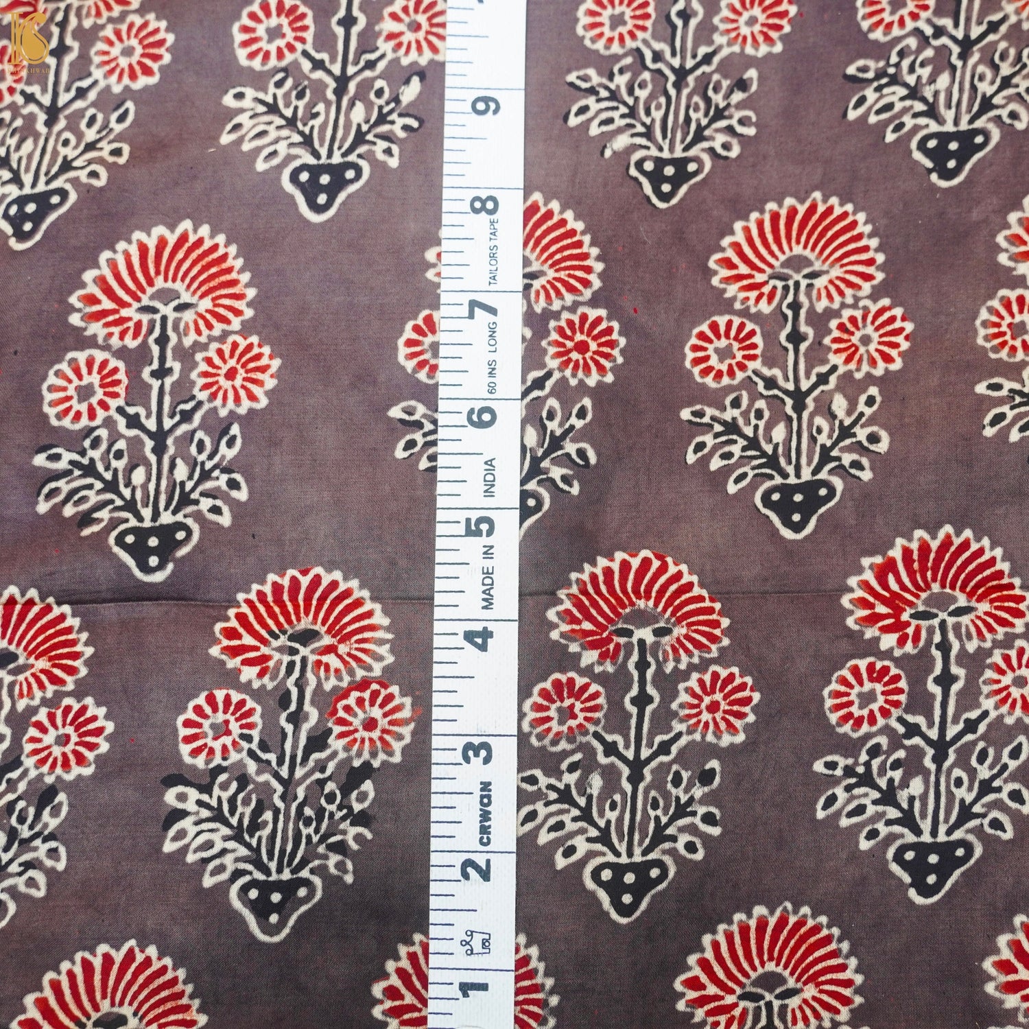 Brown Hand Block Ajrakh Modal Silk Fabric - Khinkhwab