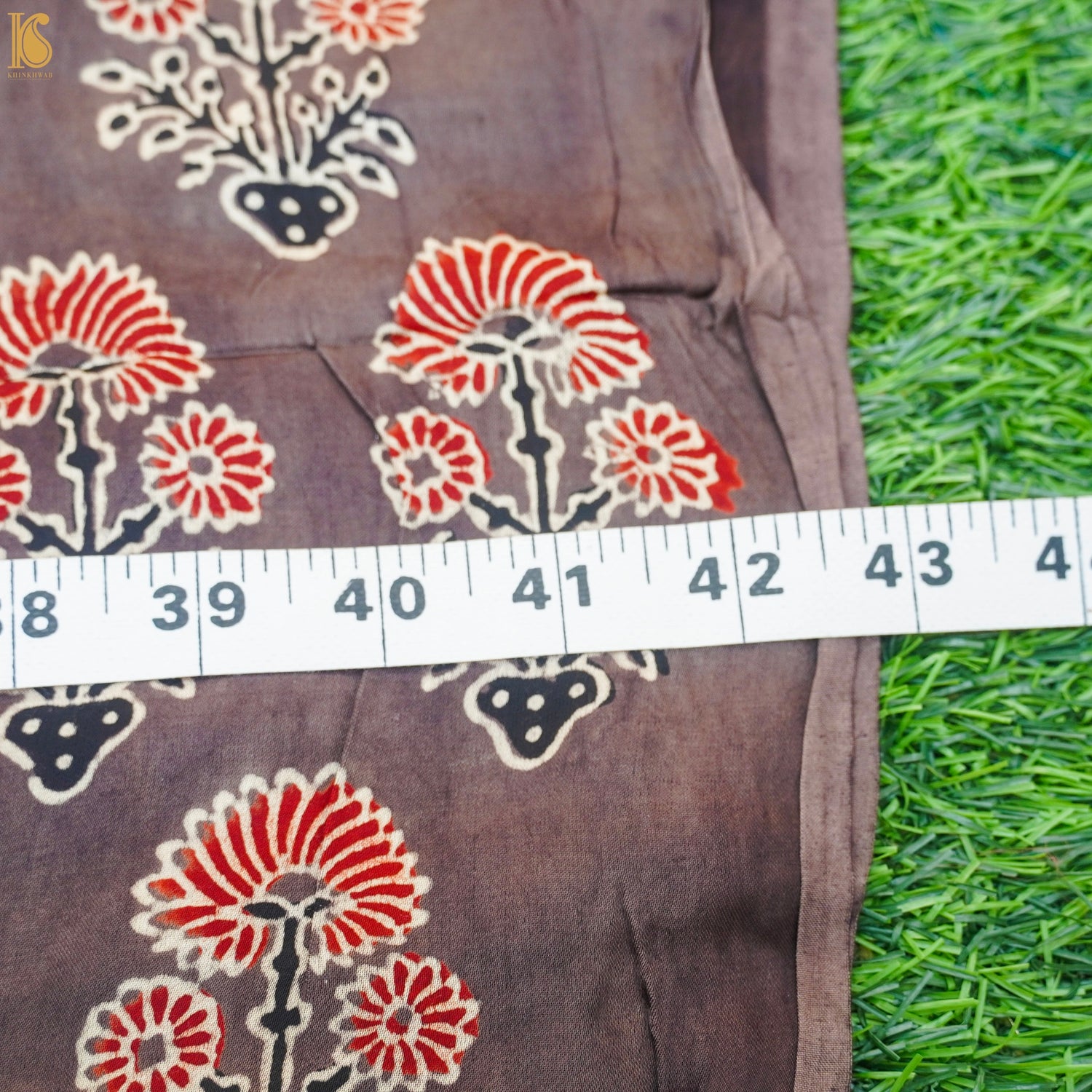 Brown Hand Block Ajrakh Modal Silk Fabric - Khinkhwab