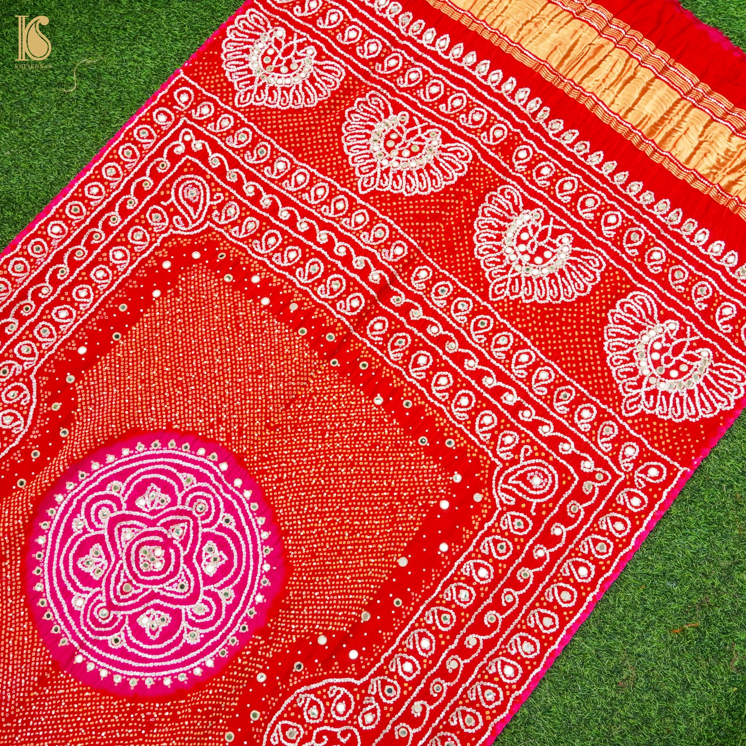 Red Gajji Silk Bandhani Gotta Patti & Mirror Work Dupatta - Khinkhwab