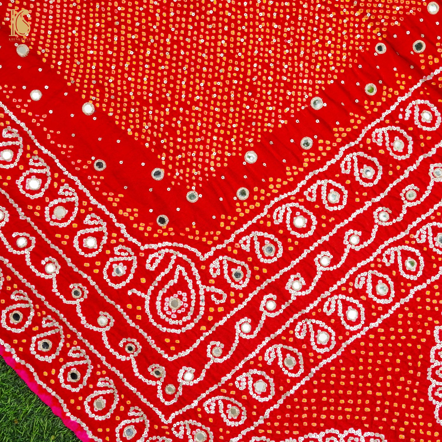 Red Gajji Silk Bandhani Gotta Patti & Mirror Work Dupatta - Khinkhwab