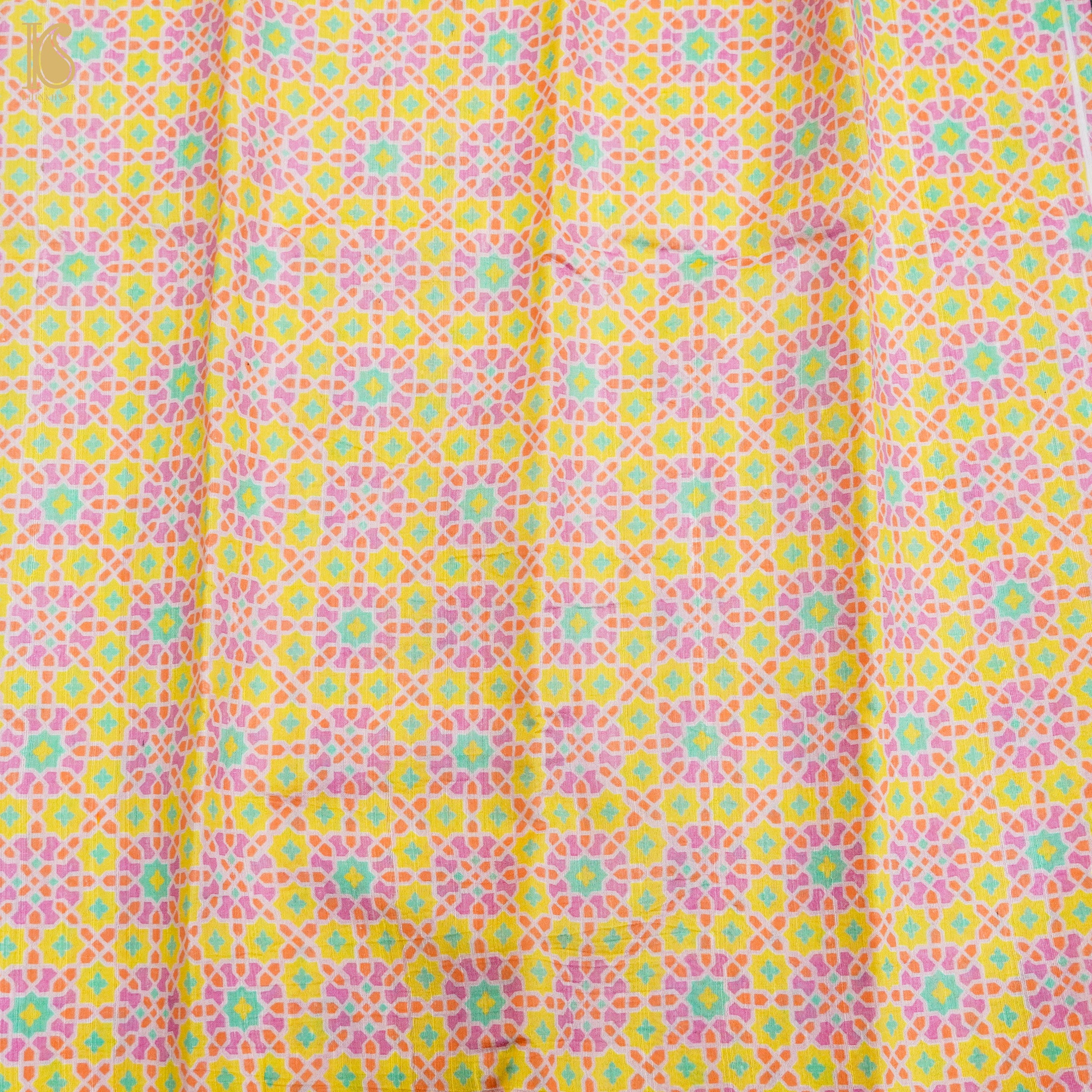 NİLÜFER - Dover Yellow Pure Raw Silk Print Fabric - Khinkhwab