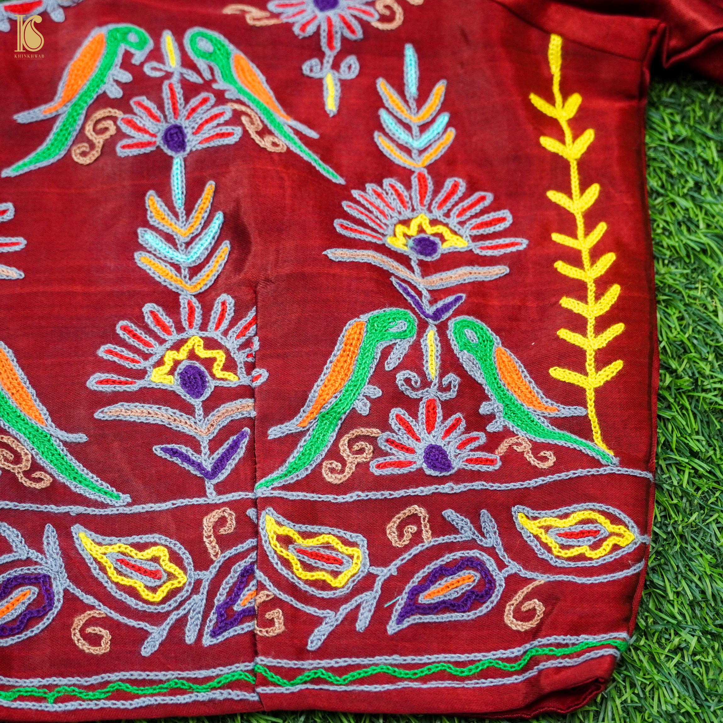 Red Pure Mashru Silk Stitched Blouse with Kutchi Embriodery - Khinkhwab