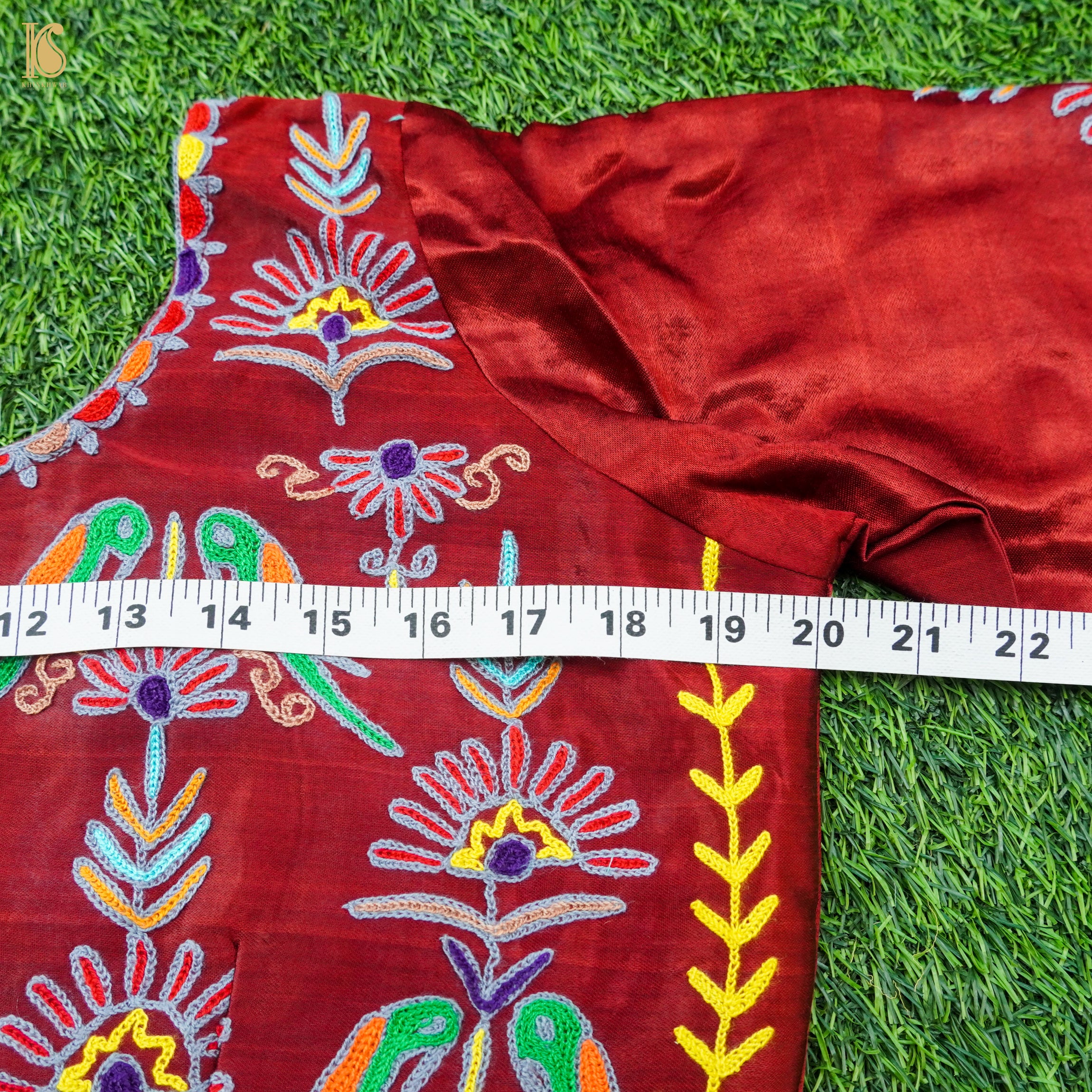 Red Pure Mashru Silk Stitched Blouse with Kutchi Embriodery - Khinkhwab