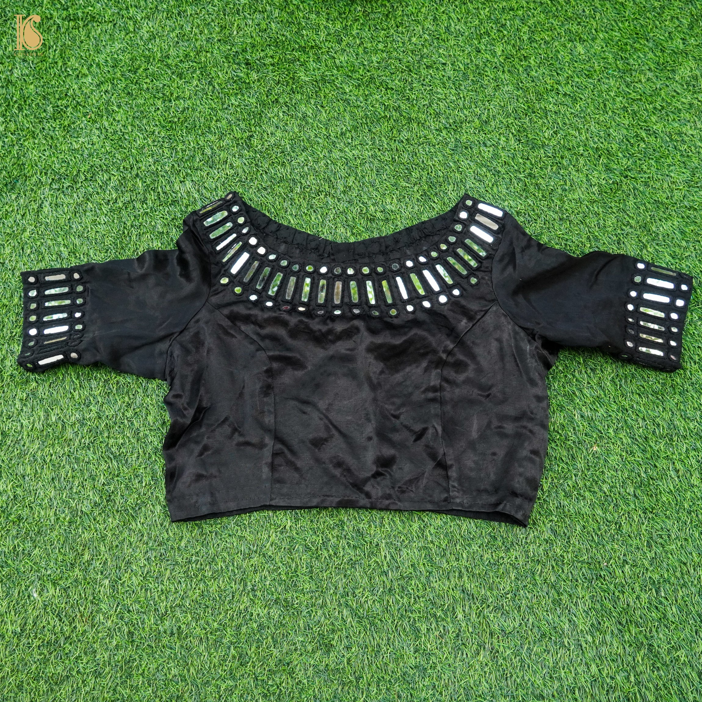 Pure Mashru Silk Stitched Blouse with Mirror Work - Khinkhwab