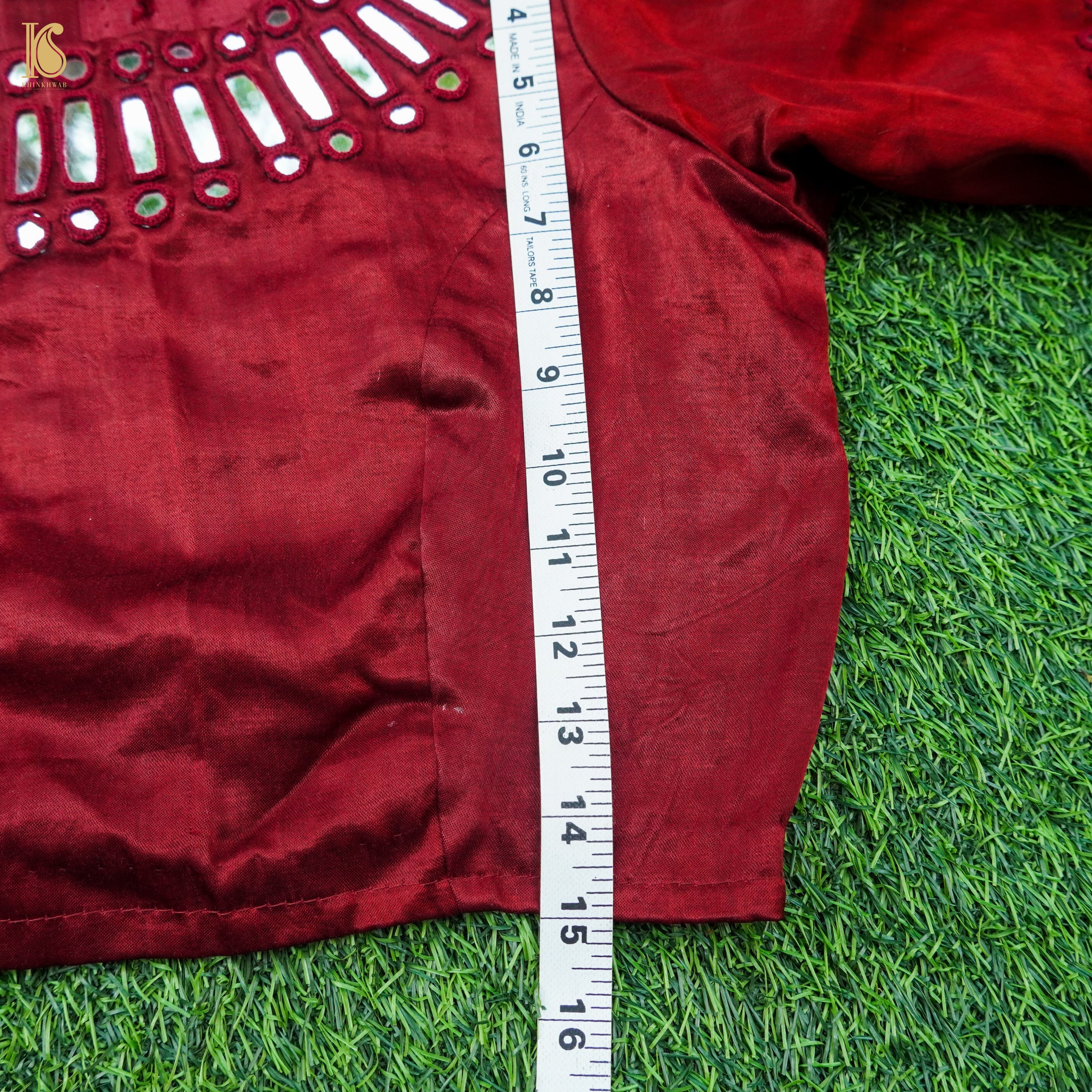 Venetian Red Pure Mashru Silk Stitched Blouse with Mirror Work - Khinkhwab