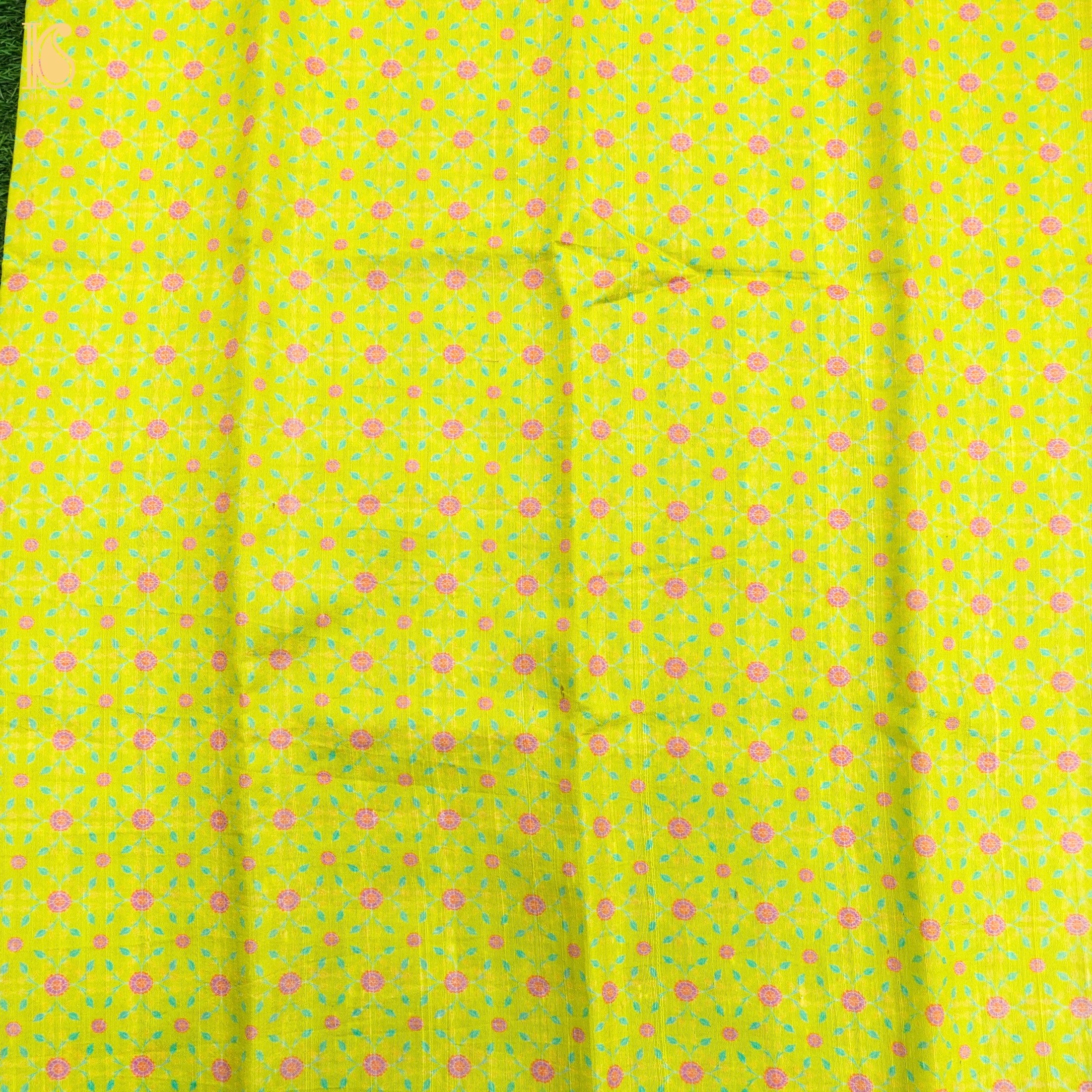 KARANFİL -Barberry Green Pure Raw Silk Print Fabric - Khinkhwab