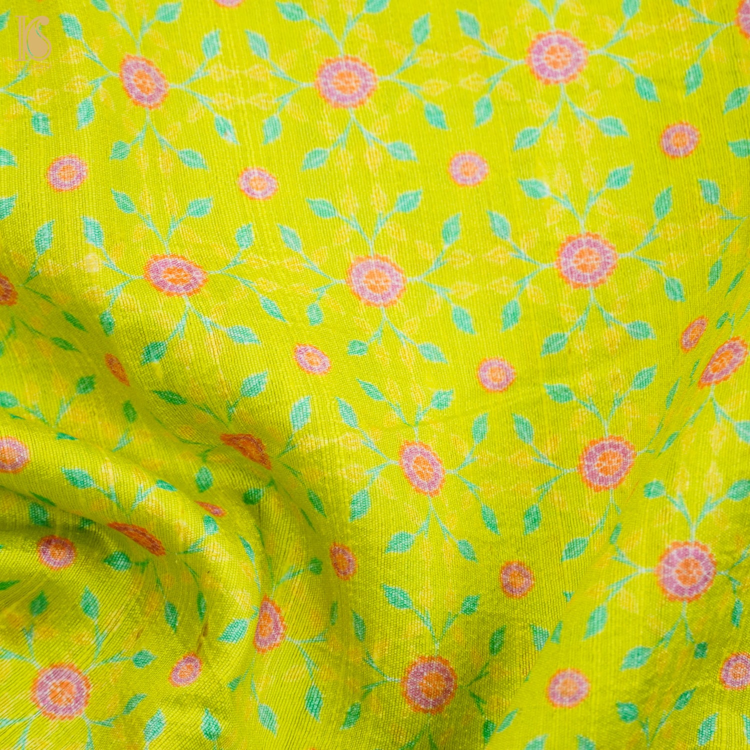 KARANFİL -Barberry Green Pure Raw Silk Print Fabric - Khinkhwab