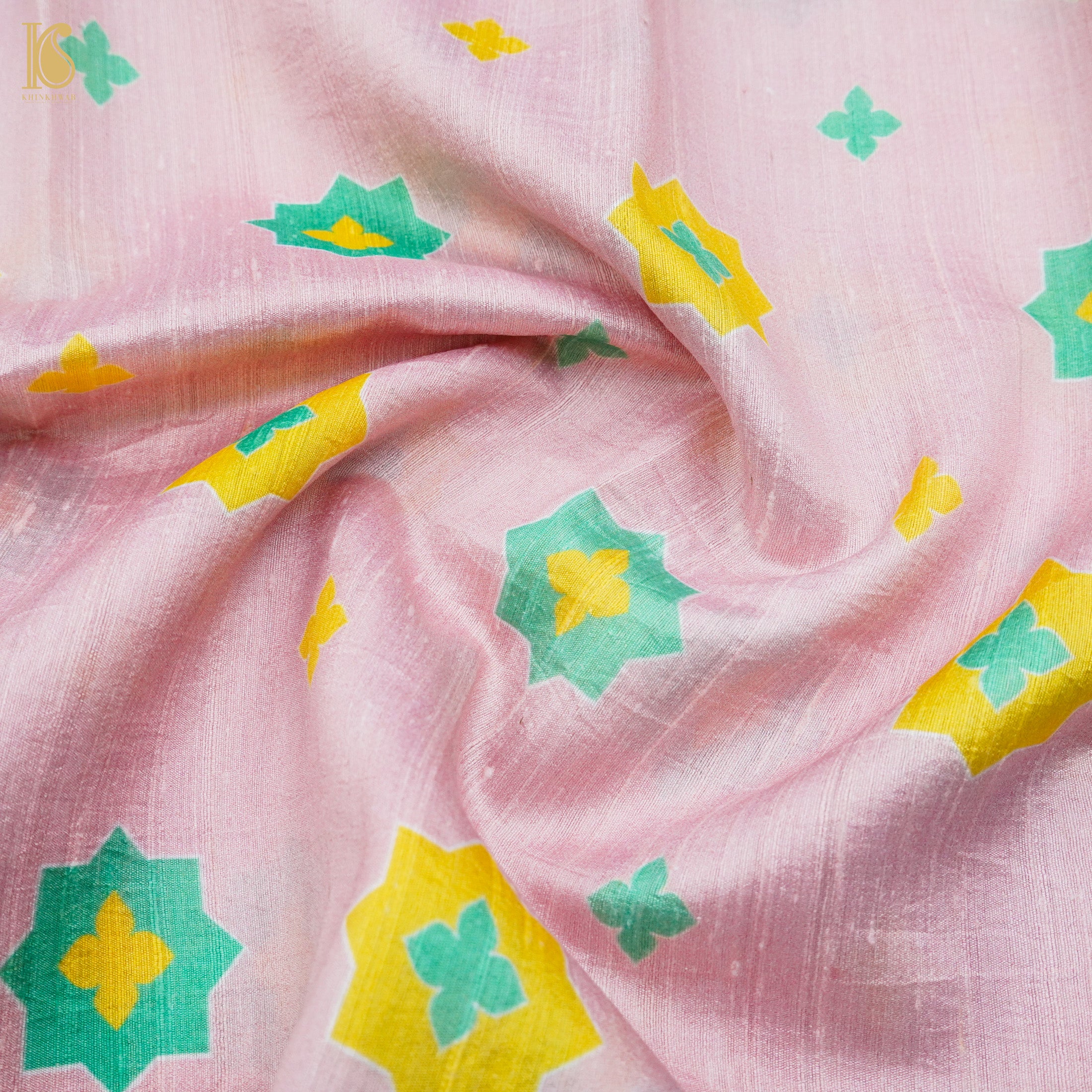 SITARA - Twilight Pink Pure Raw Silk Print Fabric - Khinkhwab
