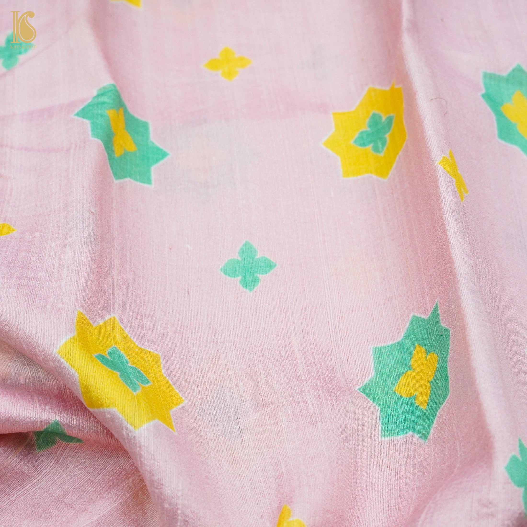 SITARA - Twilight Pink Pure Raw Silk Print Fabric - Khinkhwab