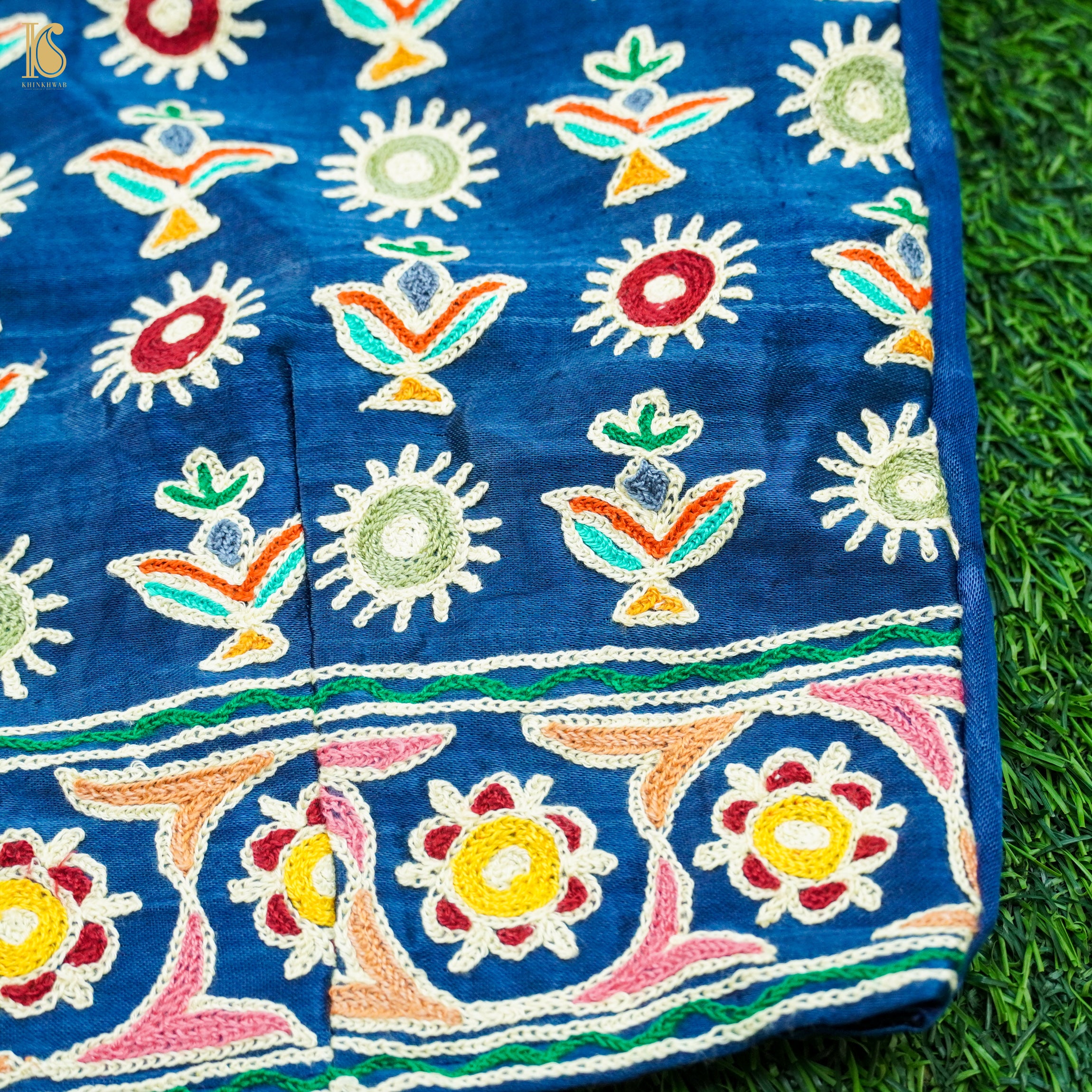 Cerulean Blue Pure Mashru Silk Stitched Blouse with Kutchi Embriodery - Khinkhwab
