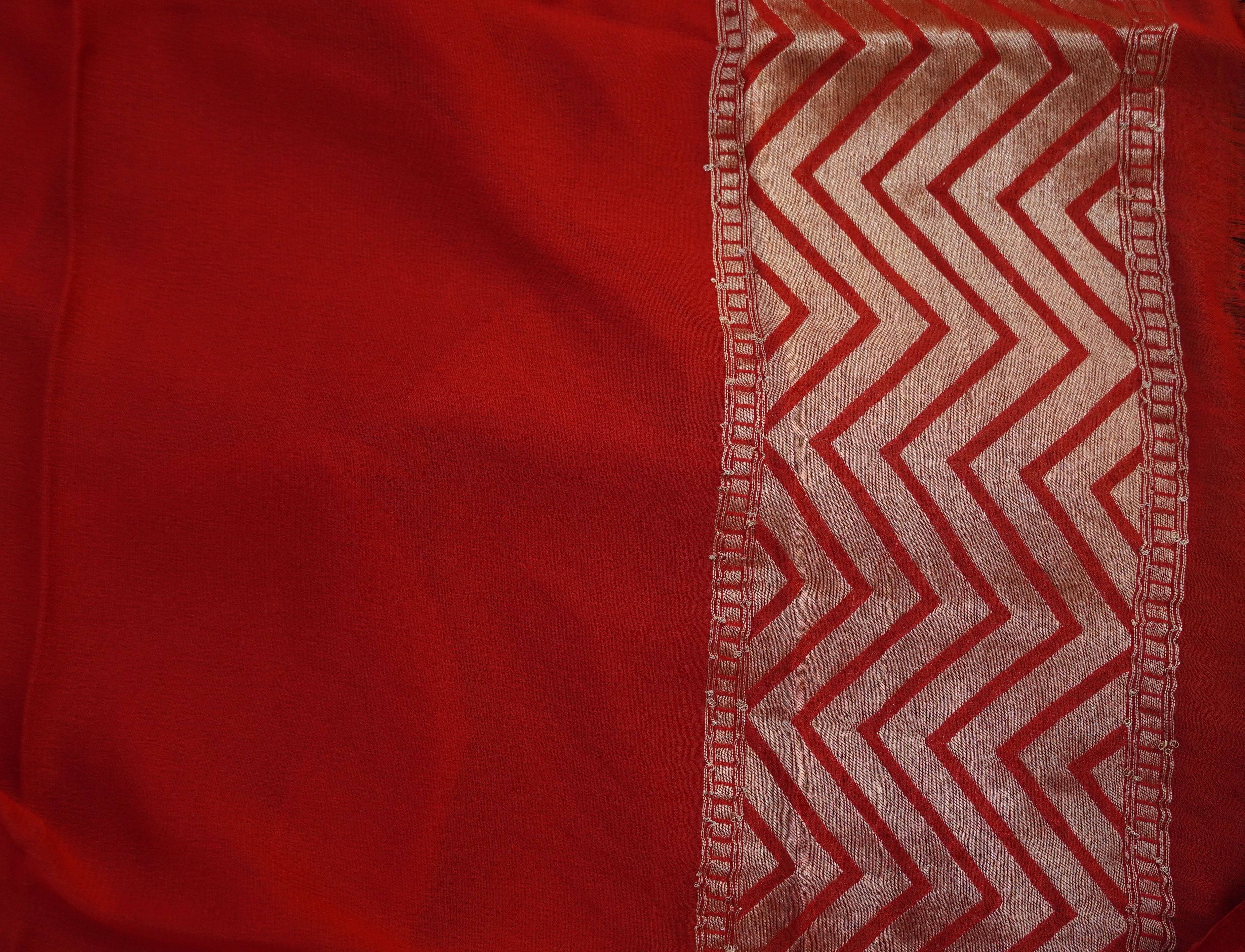 Morning Glory Blue Handloom Banarasi Pure Georgette Dahlia Saree - Khinkhwab