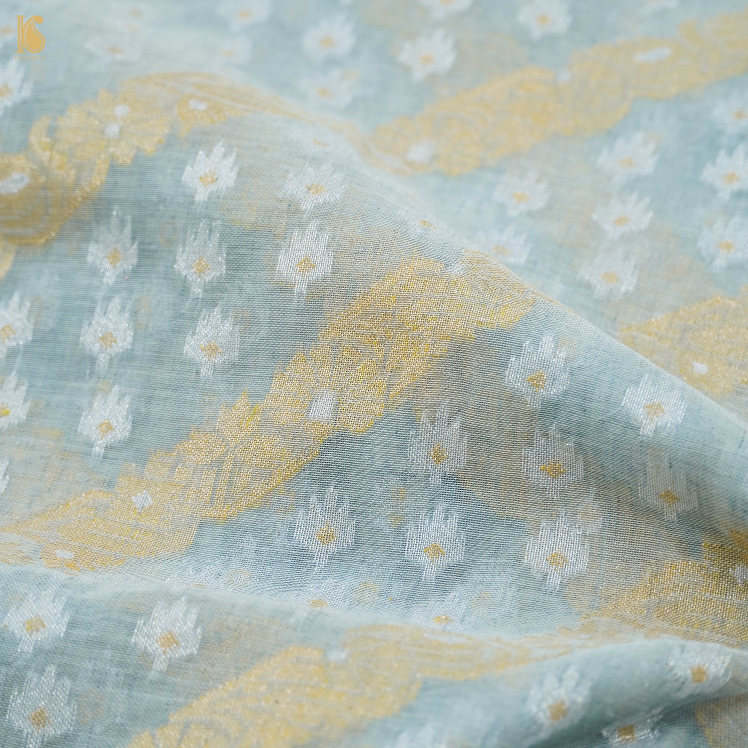 Iron Blue Pure Cotton Handloom Banarasi Jamdani Ektara Saree - Khinkhwab
