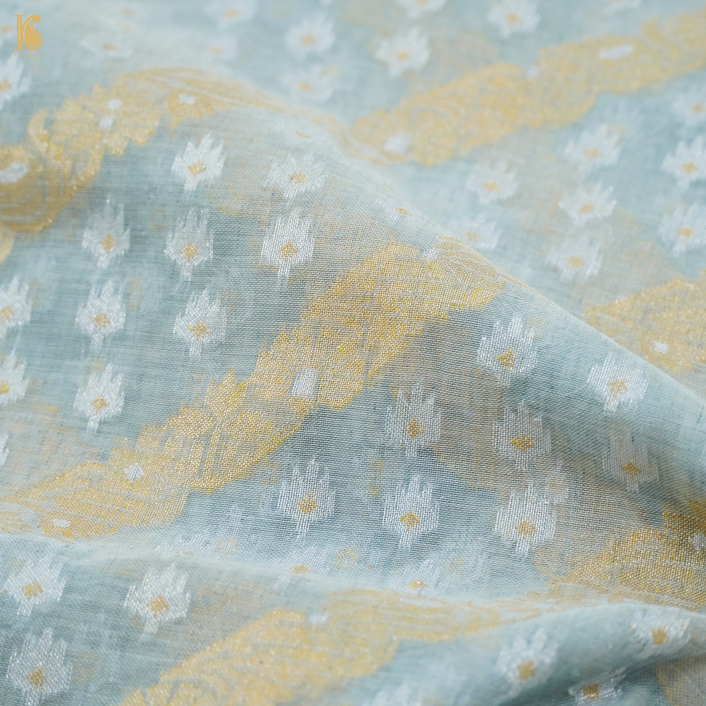 Iron Blue Pure Cotton Handloom Banarasi Jamdani Ektara Saree - Khinkhwab