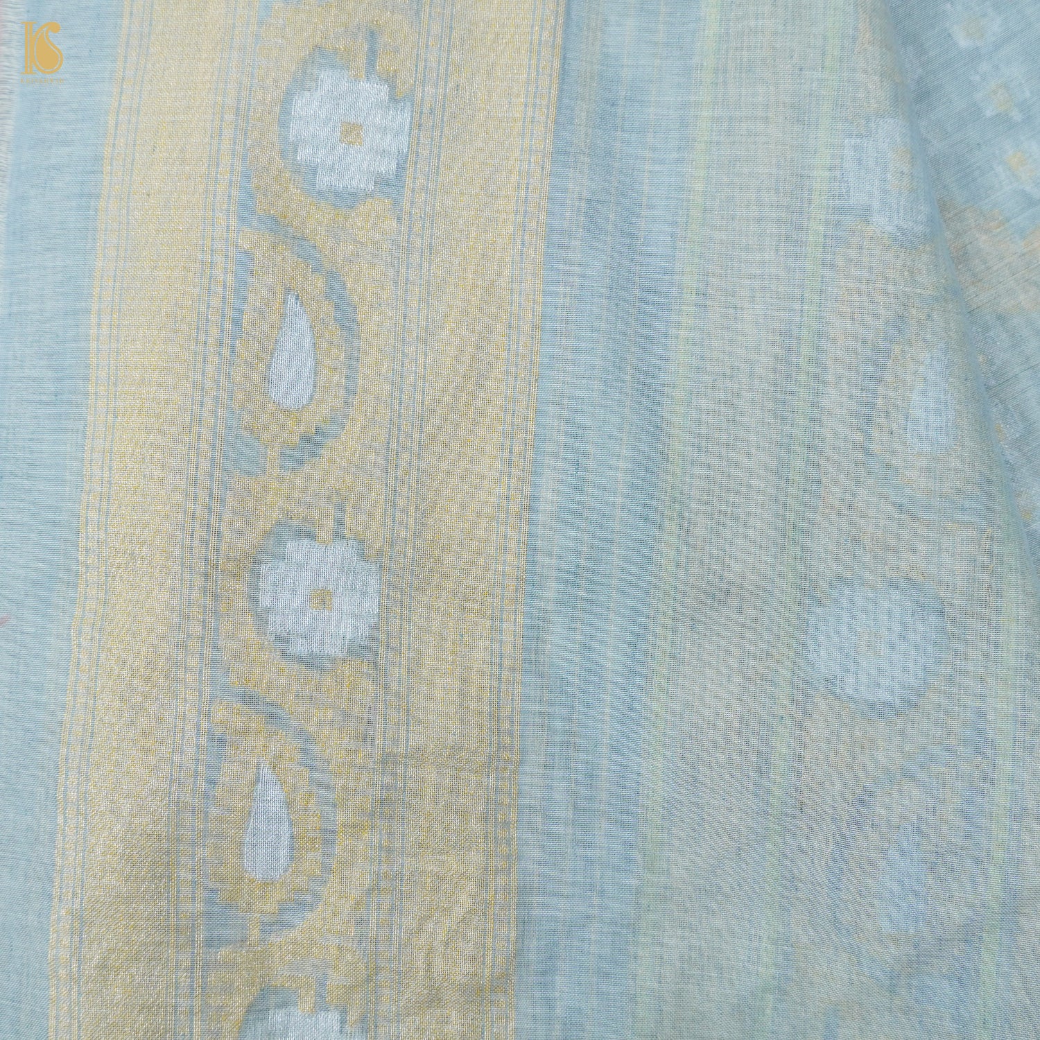 Iron Blue Pure Cotton Handloom Banarasi Jamdani Ektara Saree - Khinkhwab