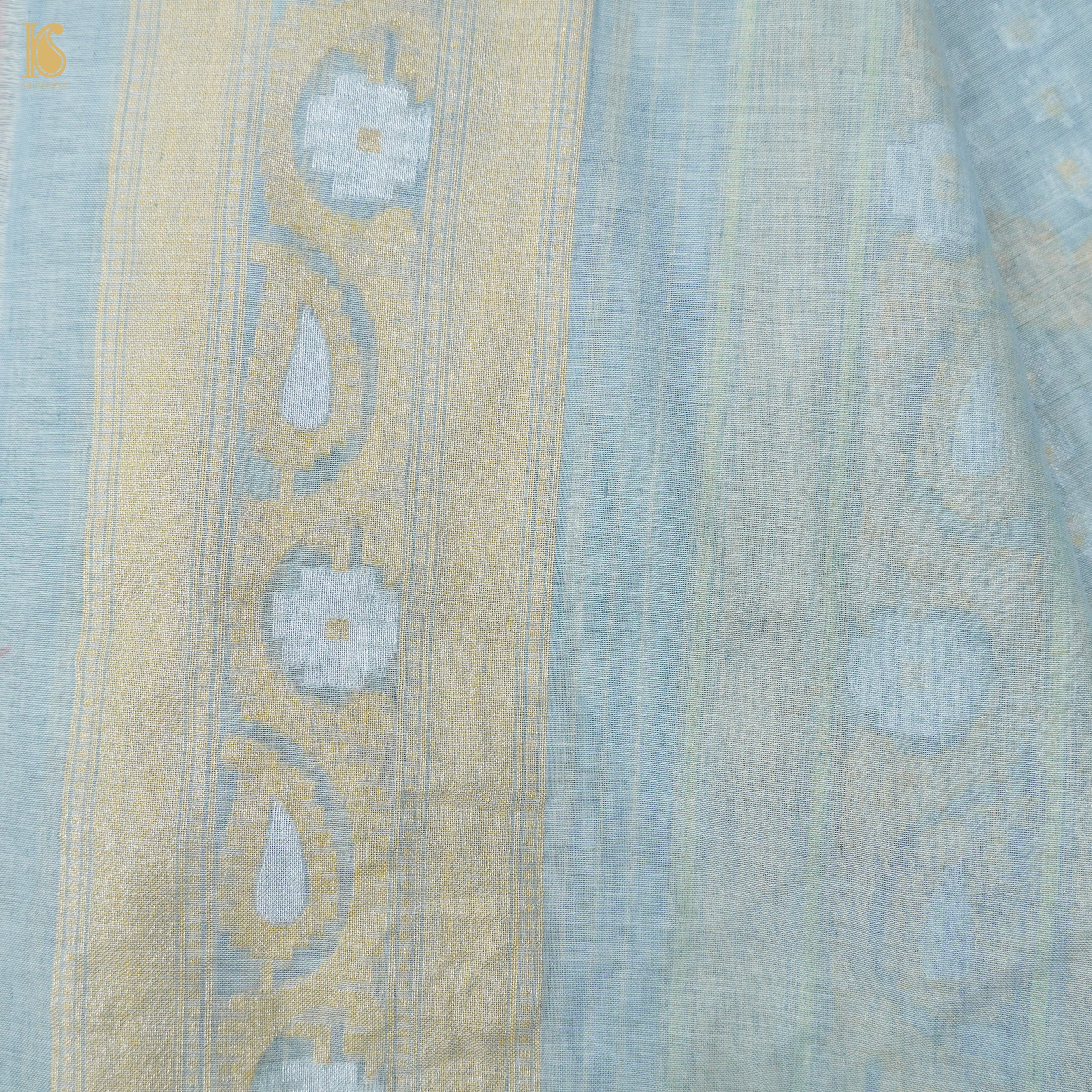 Iron Blue Pure Cotton Handloom Banarasi Jamdani Ektara Saree - Khinkhwab