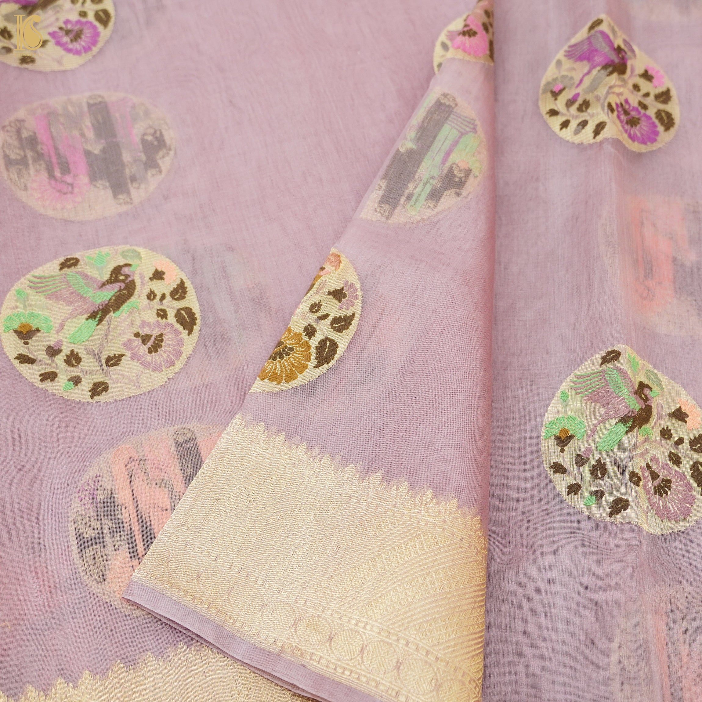 Pure Kora Silk Handloom Shikargah Banarasi Kadhua Saree - Khinkhwab