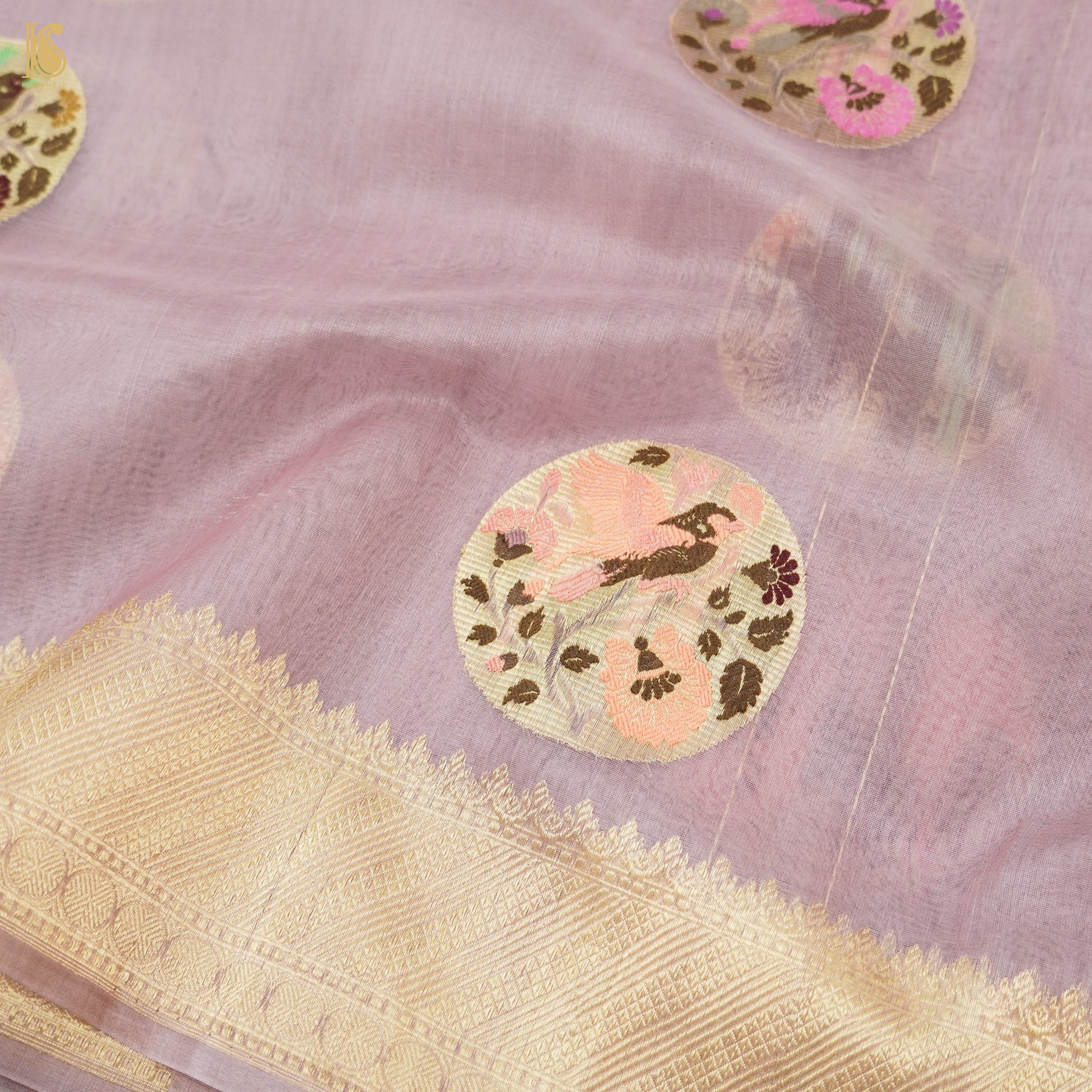 Pure Kora Silk Handloom Shikargah Banarasi Kadhua Saree - Khinkhwab