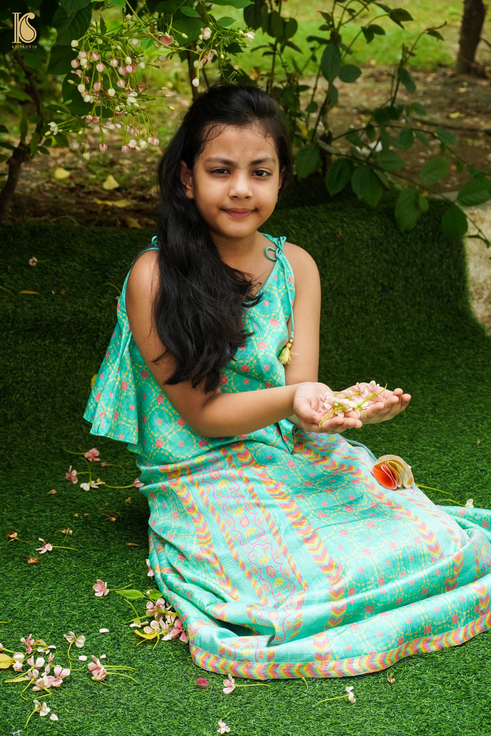 Blue Pure Raw Silk Kids Stitched Lehenga Set - Khinkhwab