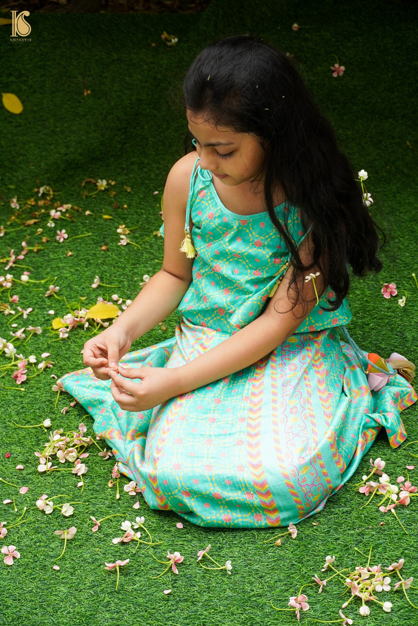 Blue Pure Raw Silk Kids Stitched Lehenga Set - Khinkhwab