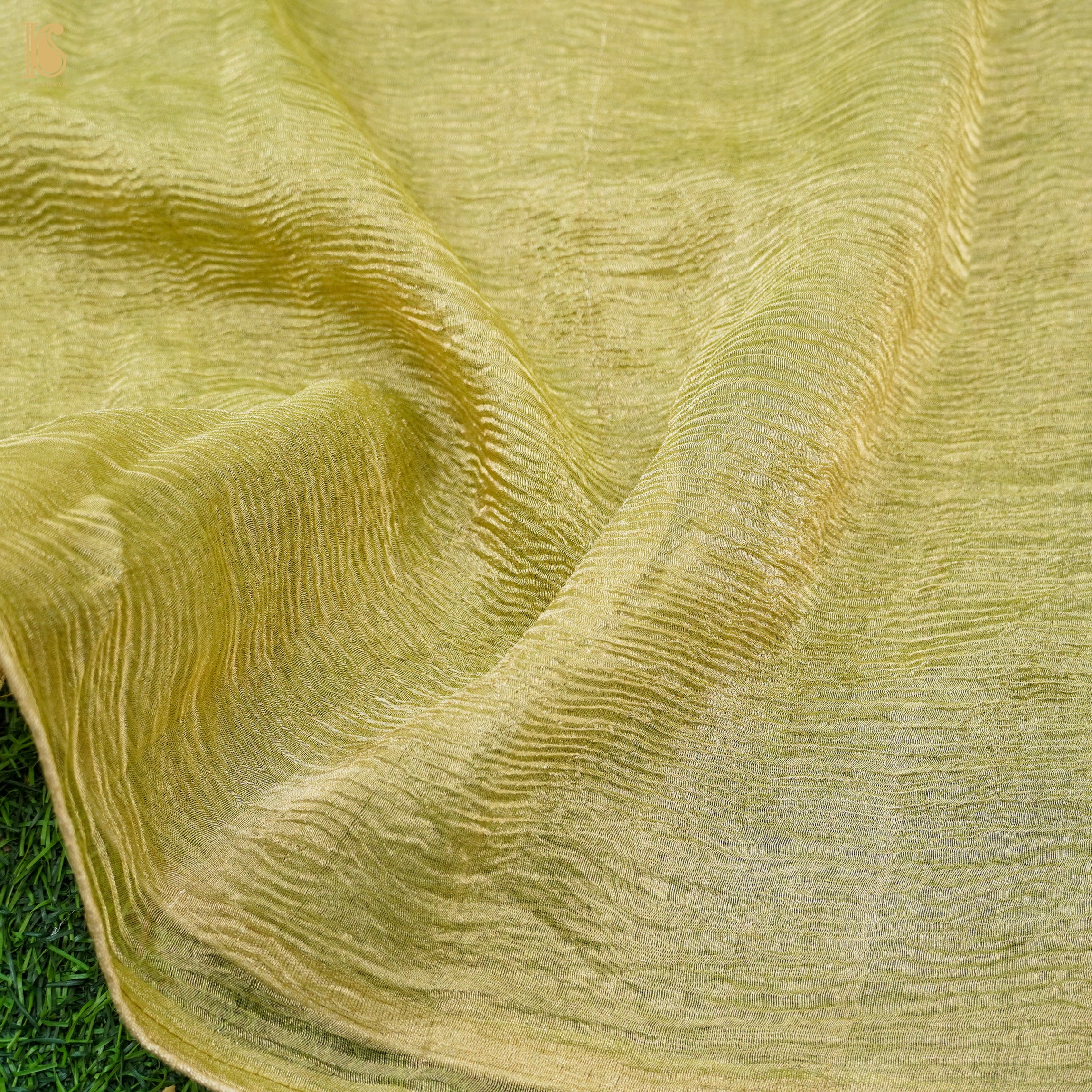 Brass Yellow Wrinkle Pure Tissue Silk Dupatta - Khinkhwab