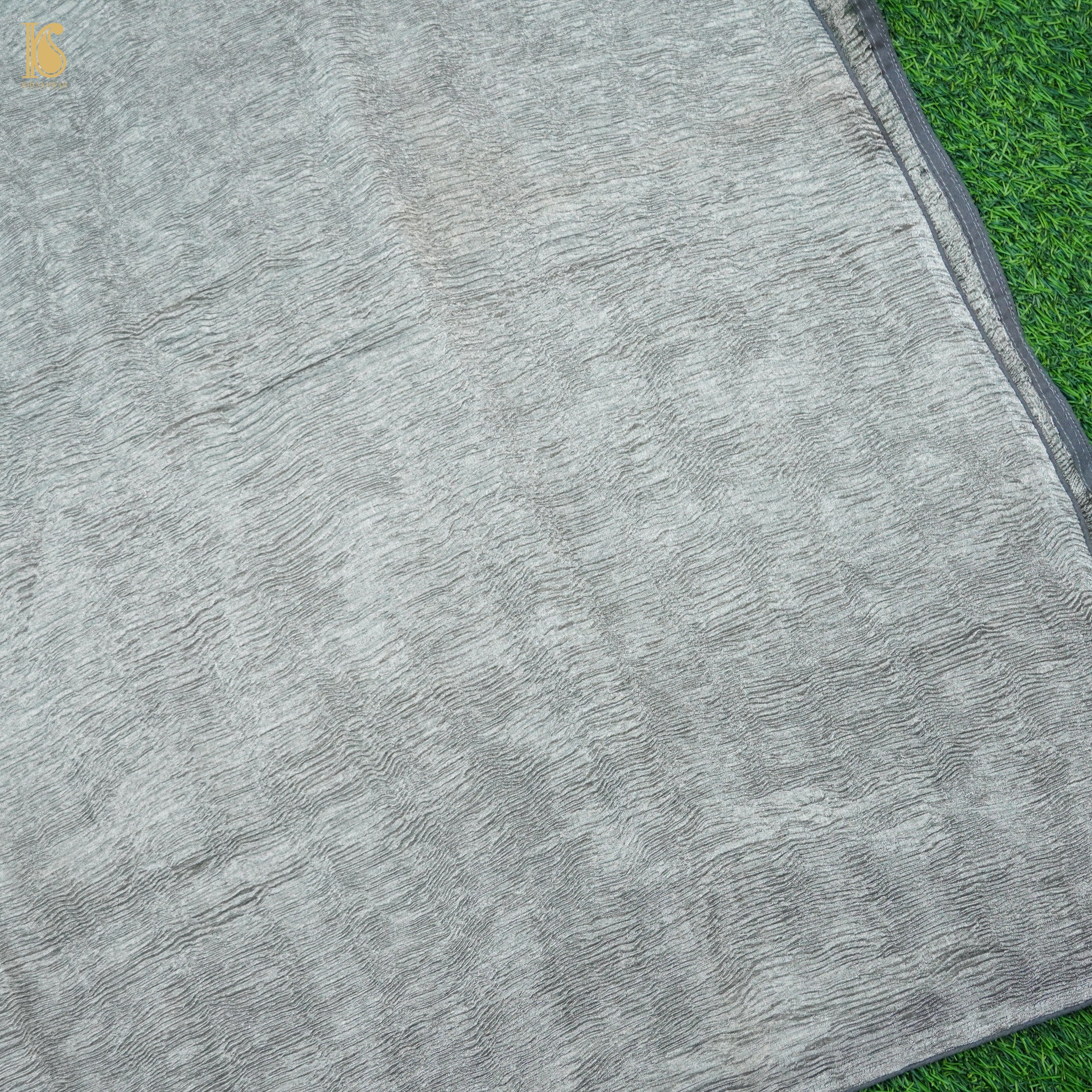 Submarine Grey Wrinkle Pure Tissue Silk Dupatta - Khinkhwab