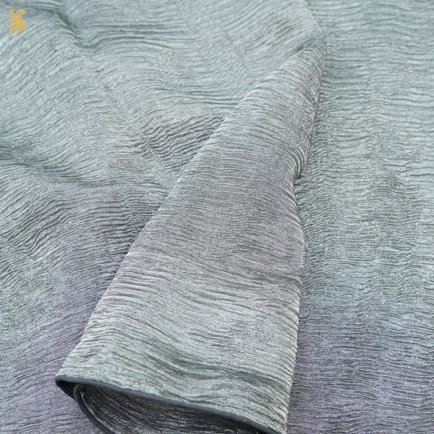 Submarine Grey Wrinkle Pure Tissue Silk Dupatta - Khinkhwab