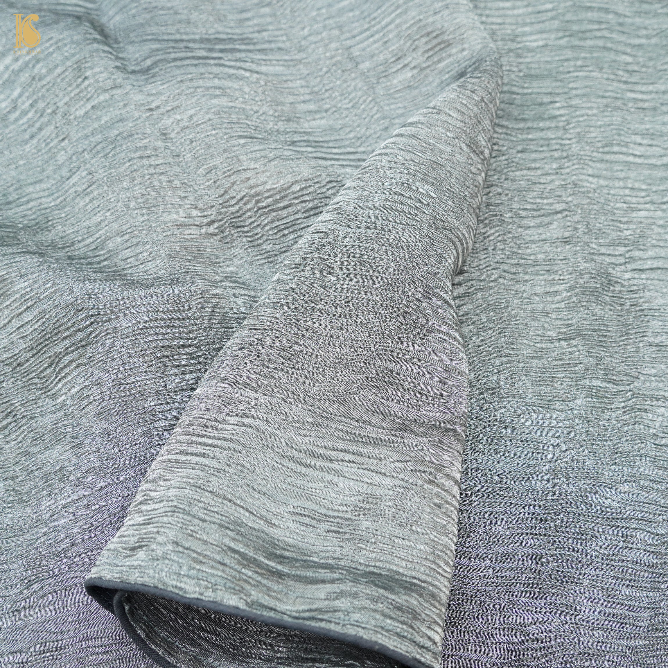 Submarine Grey Wrinkle Pure Tissue Silk Dupatta - Khinkhwab