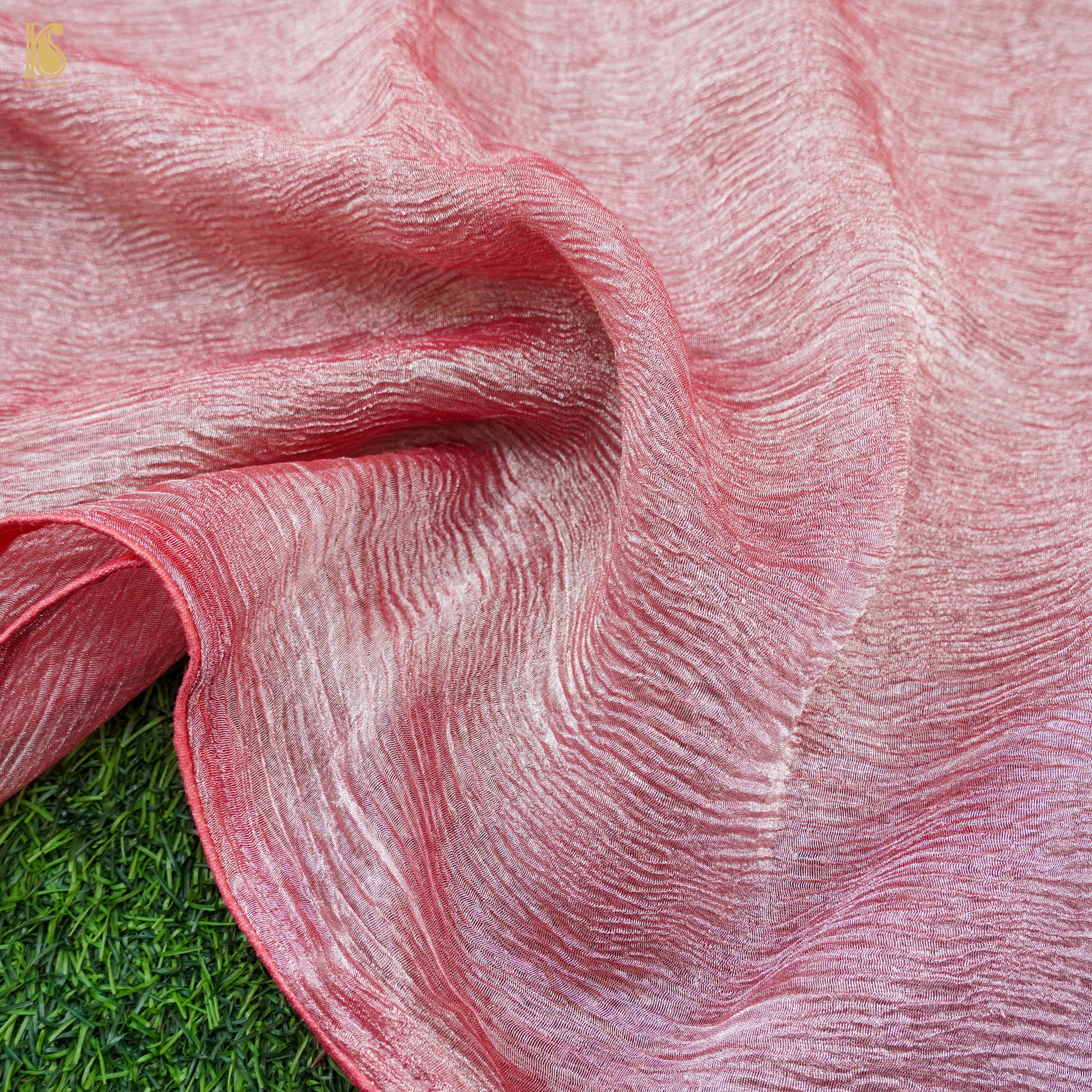 Charm Pink Wrinkle Pure Tissue Silk Dupatta - Khinkhwab