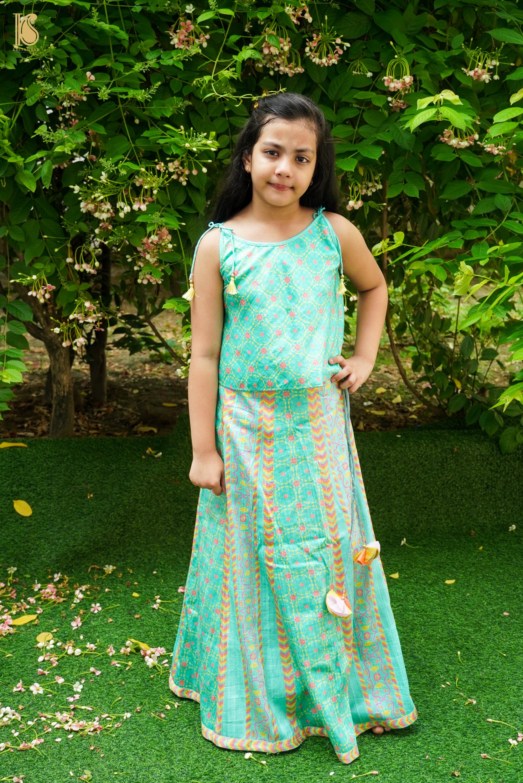 Blue Pure Raw Silk Kids Stitched Lehenga Set - Khinkhwab