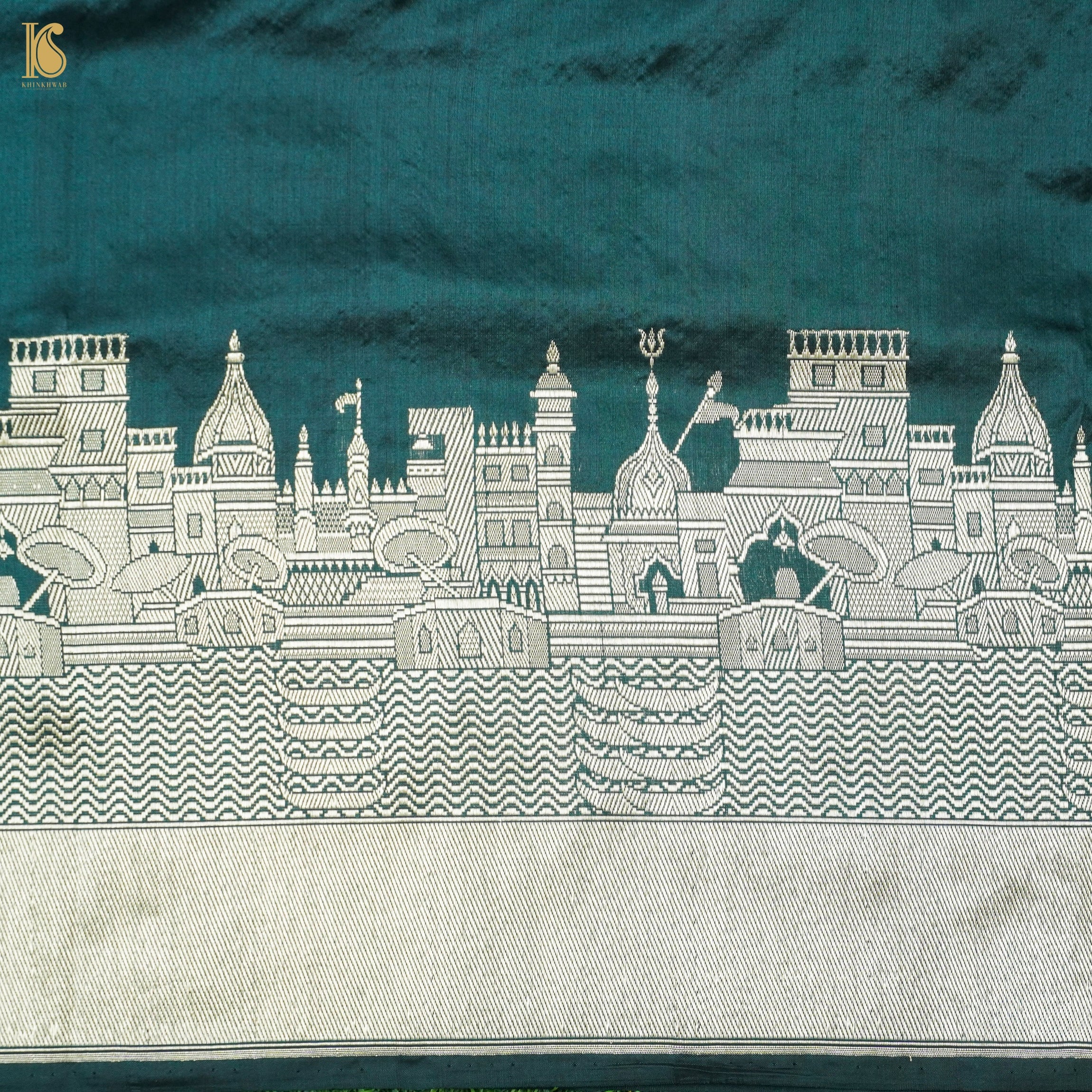 Green Pure Silk Handloom Banaras Ghaat Dupatta - Khinkhwab