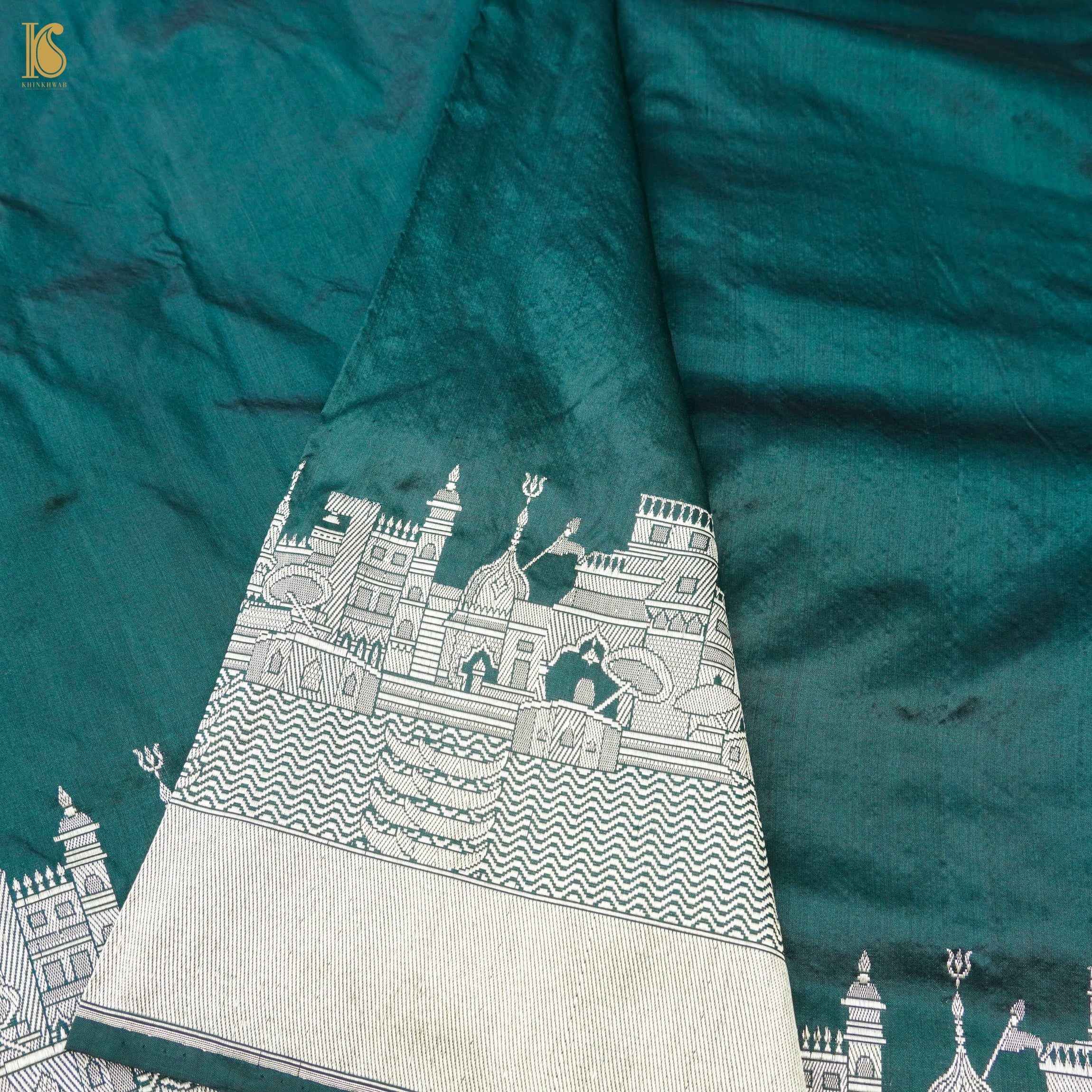 Green Pure Silk Handloom Banaras Ghaat Dupatta - Khinkhwab