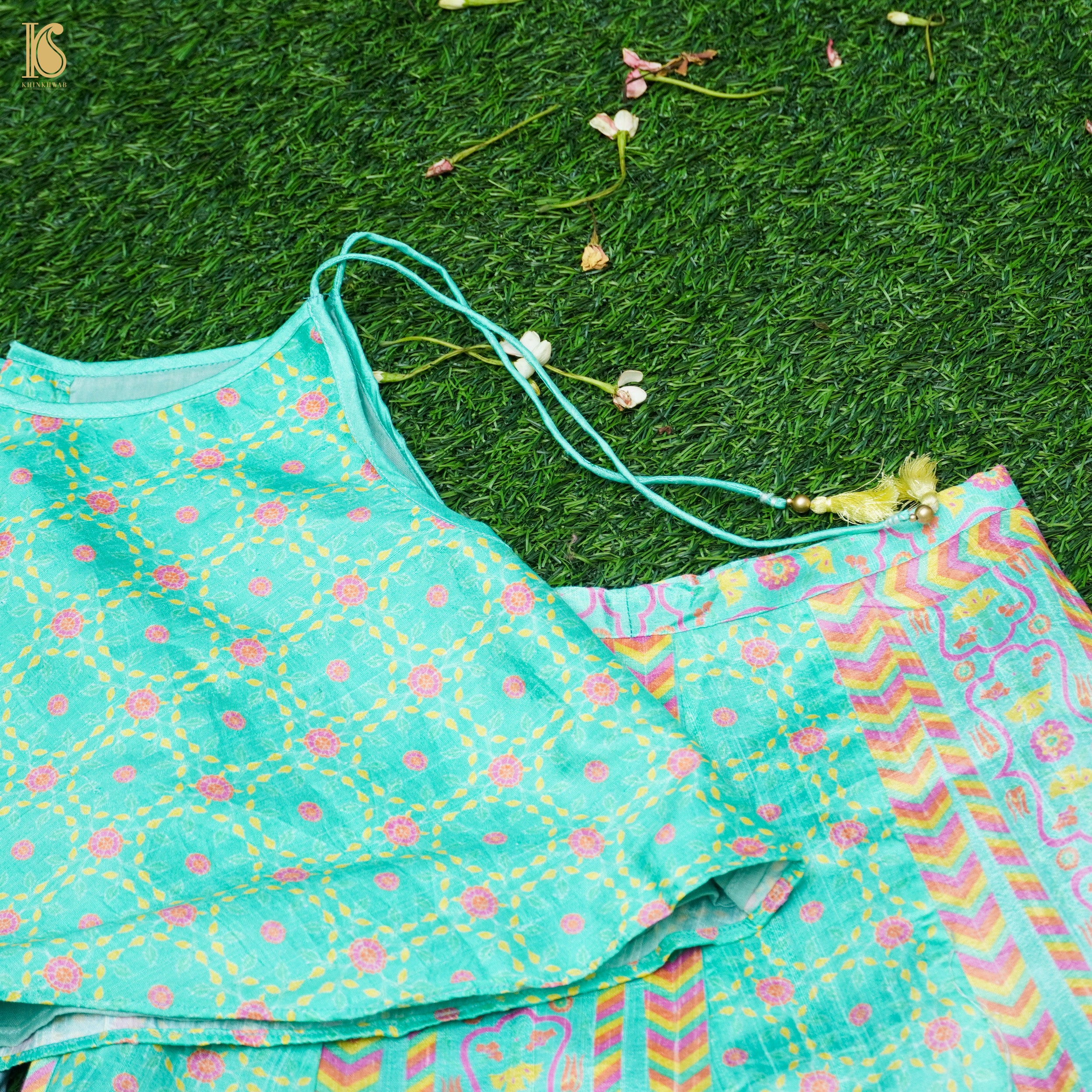 Blue Pure Raw Silk Kids Stitched Lehenga Set - Khinkhwab
