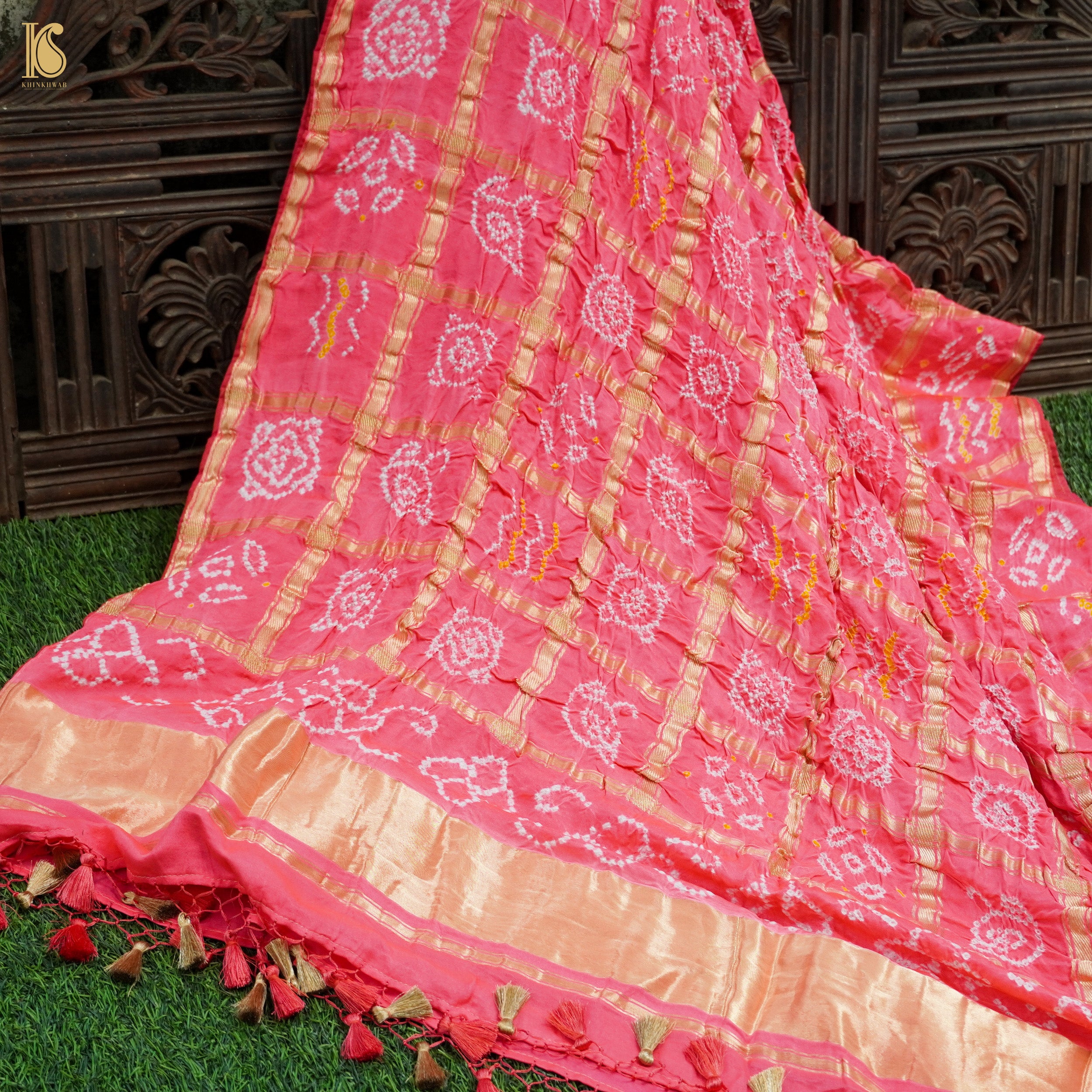 Blush Pink Pure Gajji Silk Bandhani Dupatta - Khinkhwab