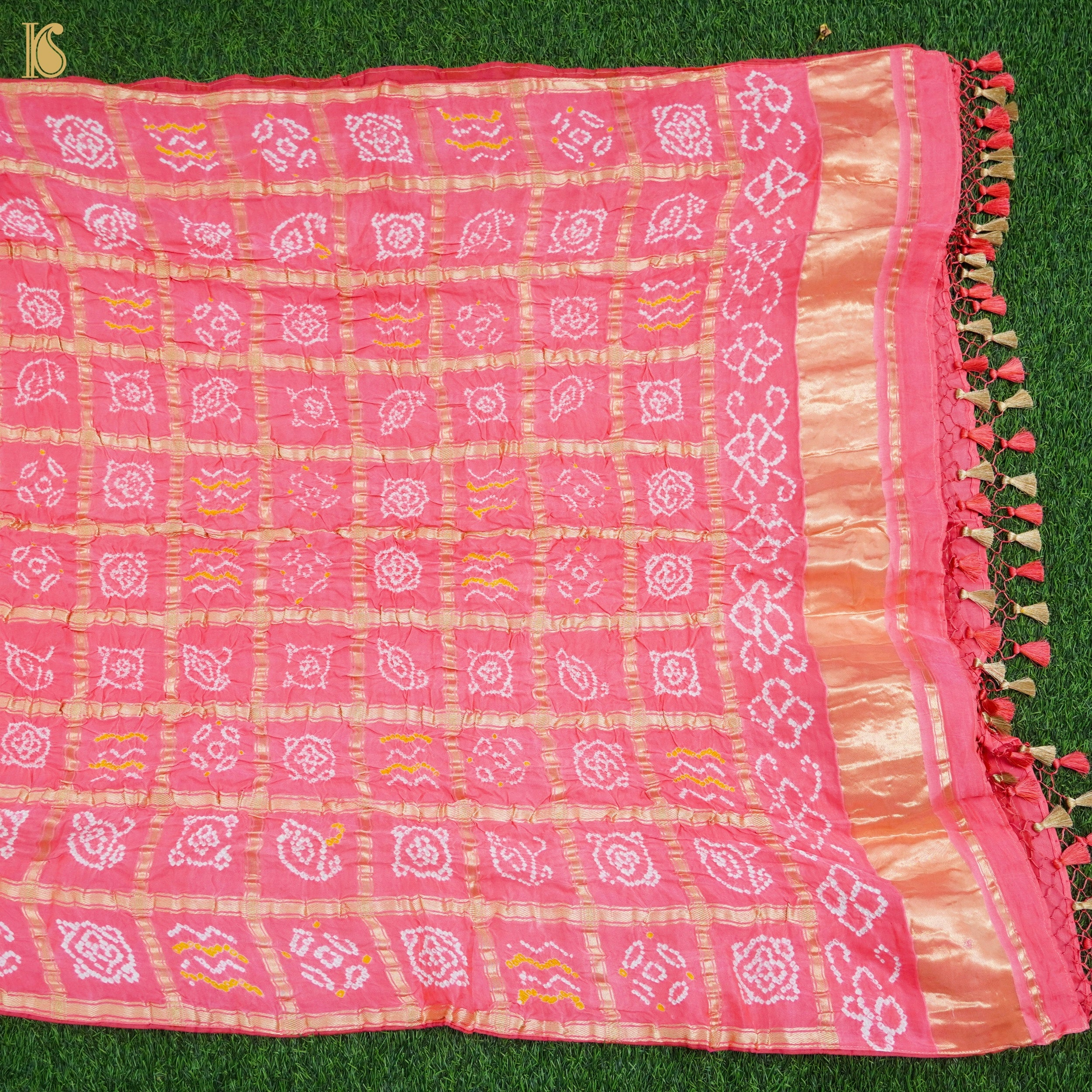 Blush Pink Pure Gajji Silk Bandhani Dupatta - Khinkhwab