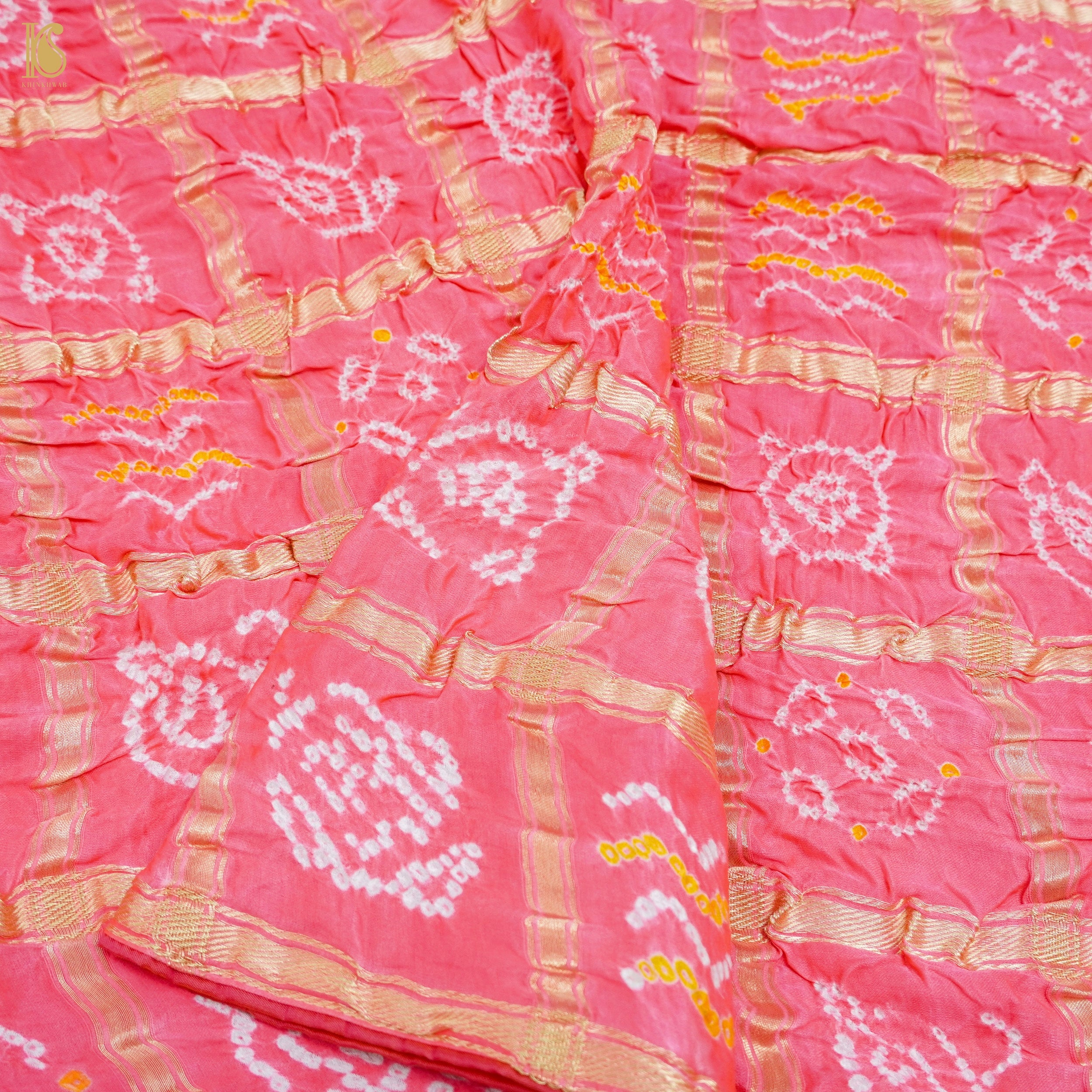 Blush Pink Pure Gajji Silk Bandhani Dupatta - Khinkhwab