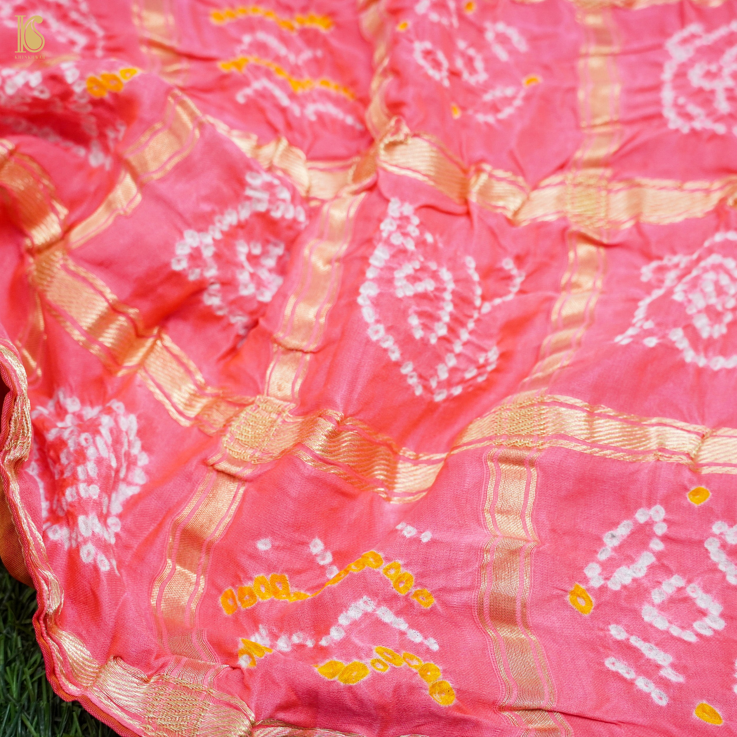 Blush Pink Pure Gajji Silk Bandhani Dupatta - Khinkhwab