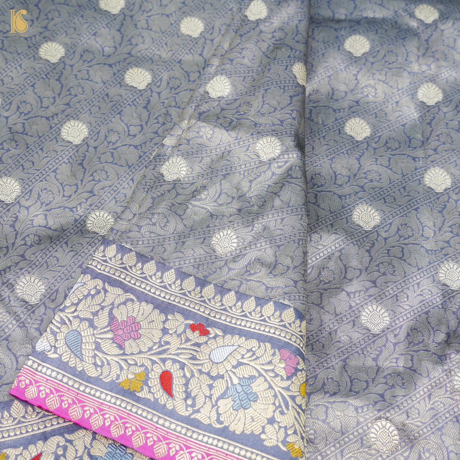 Moon Mist Grey Pure Banarasi Silk Handwoven Tanchui Dupatta - Khinkhwab