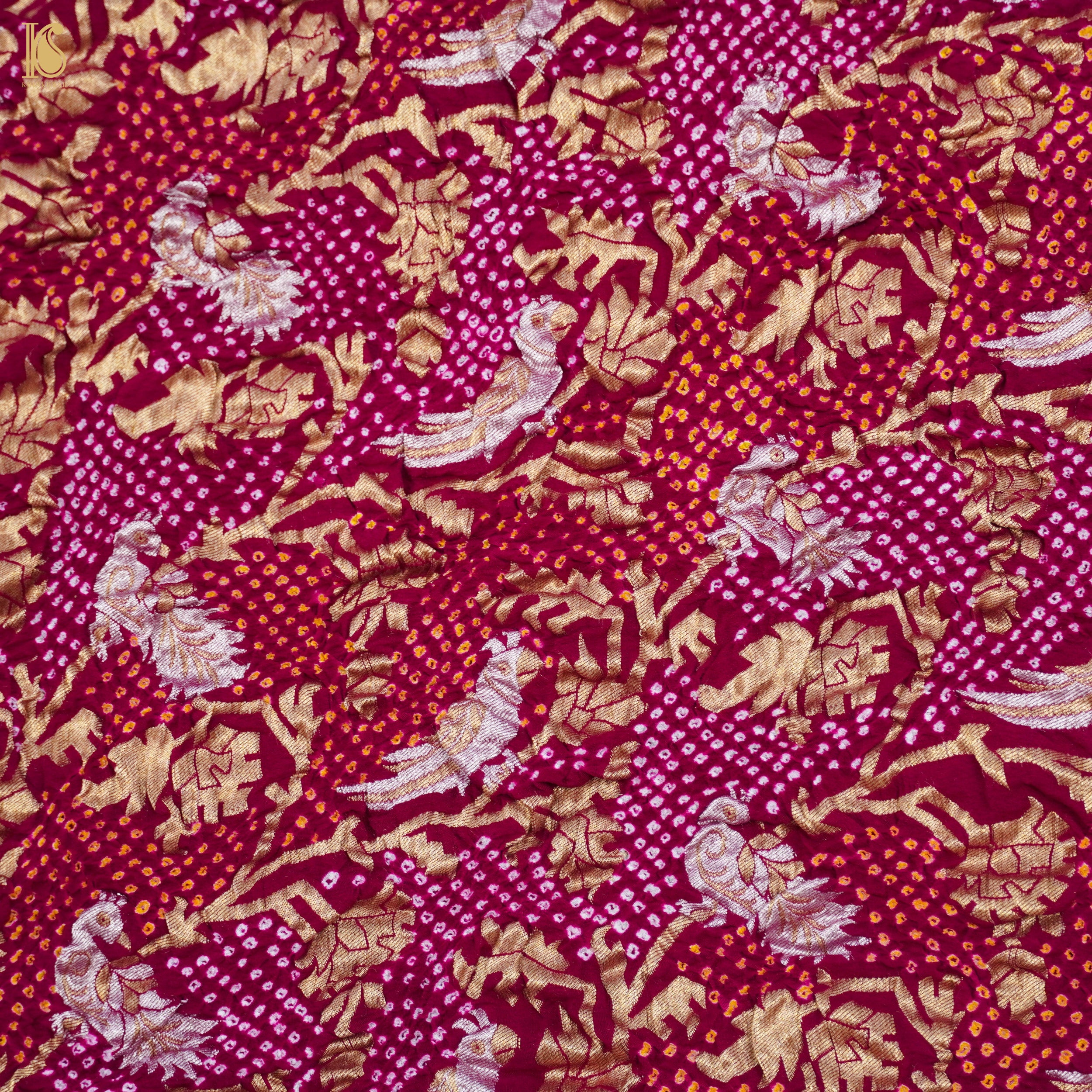 Burgundy Red Georgette Handloom Bandhani Banarasi Birds Dupatta - Khinkhwab