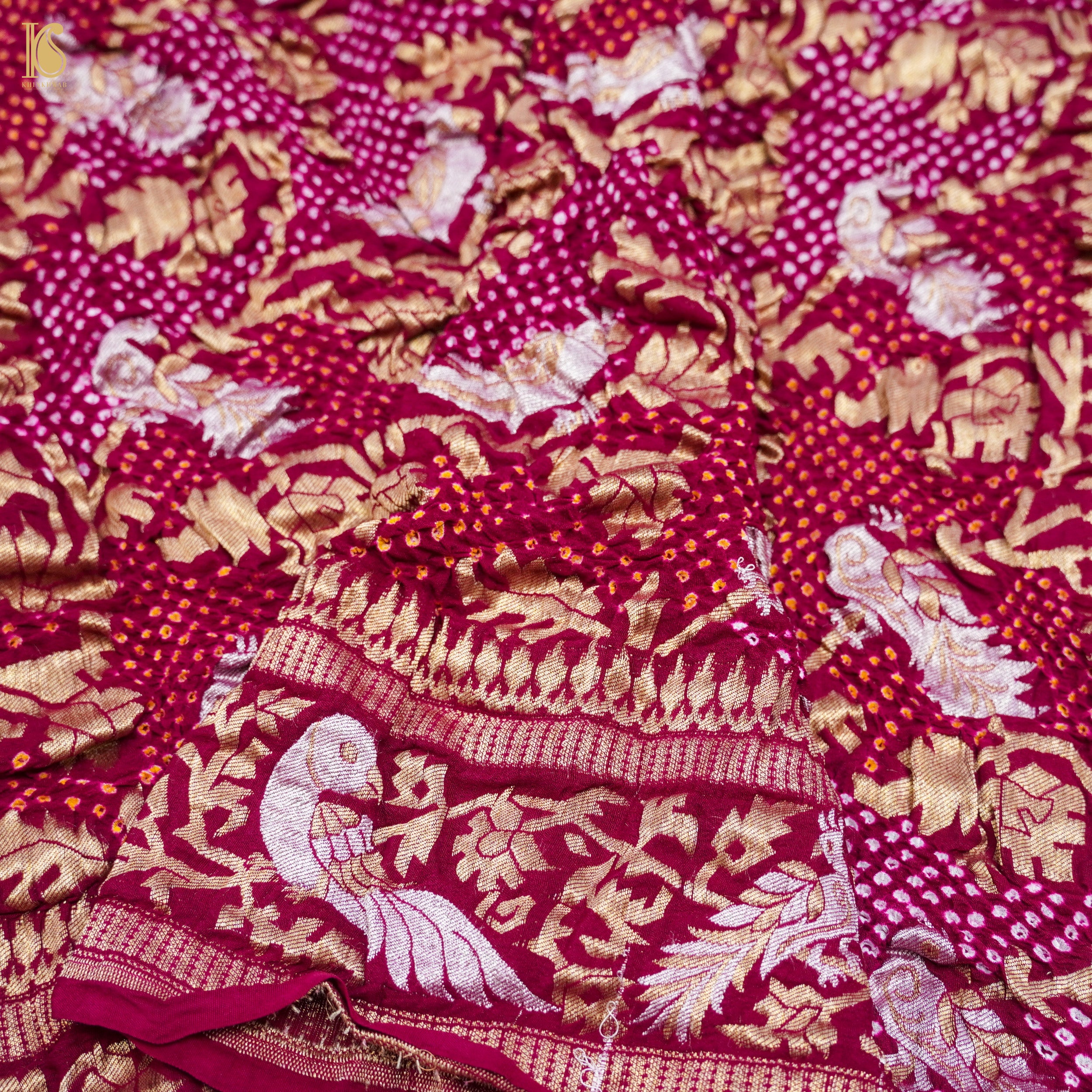 Burgundy Red Georgette Handloom Bandhani Banarasi Birds Dupatta - Khinkhwab
