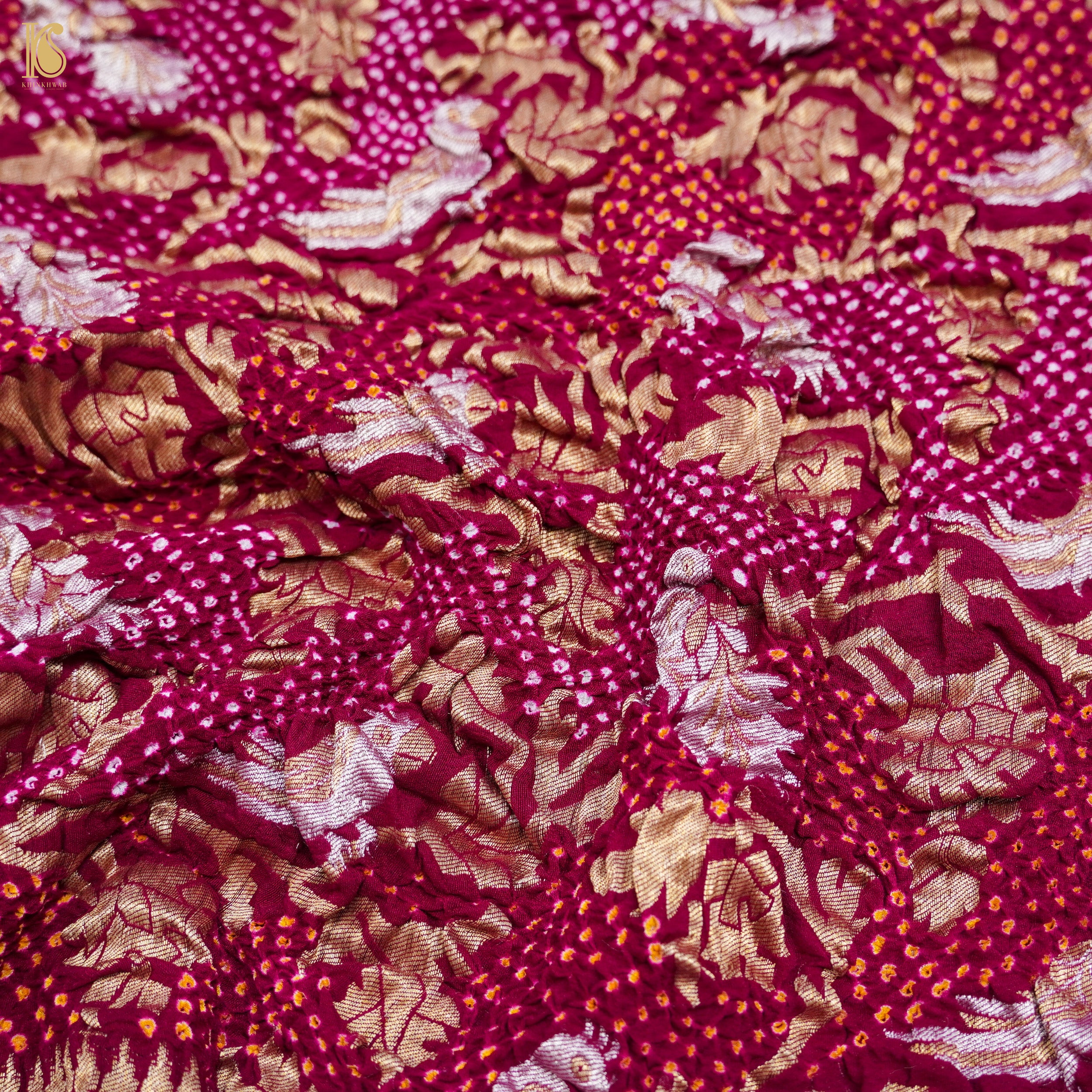 Burgundy Red Georgette Handloom Bandhani Banarasi Birds Dupatta - Khinkhwab