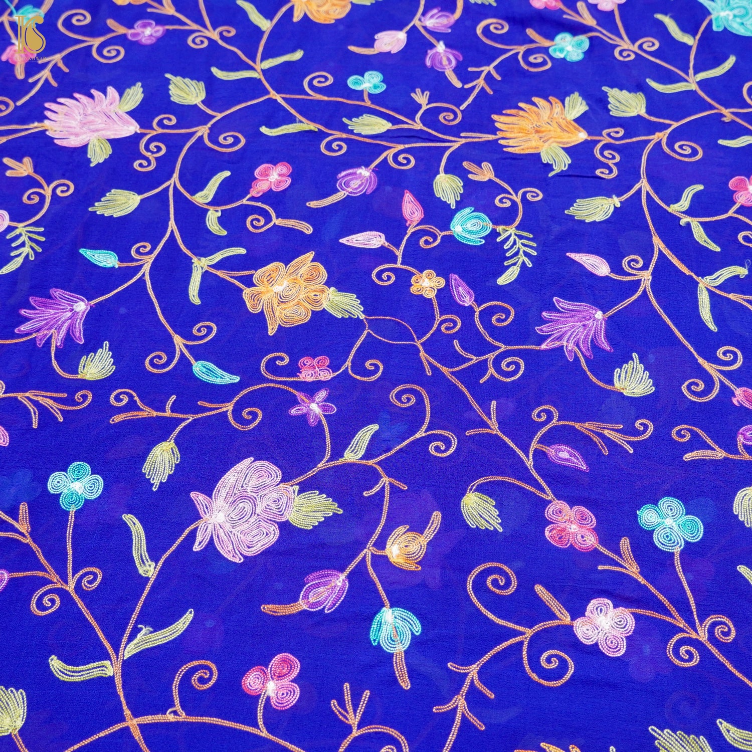 Blue Pure Georgette Aari Work Kashmiri Dupatta - Khinkhwab