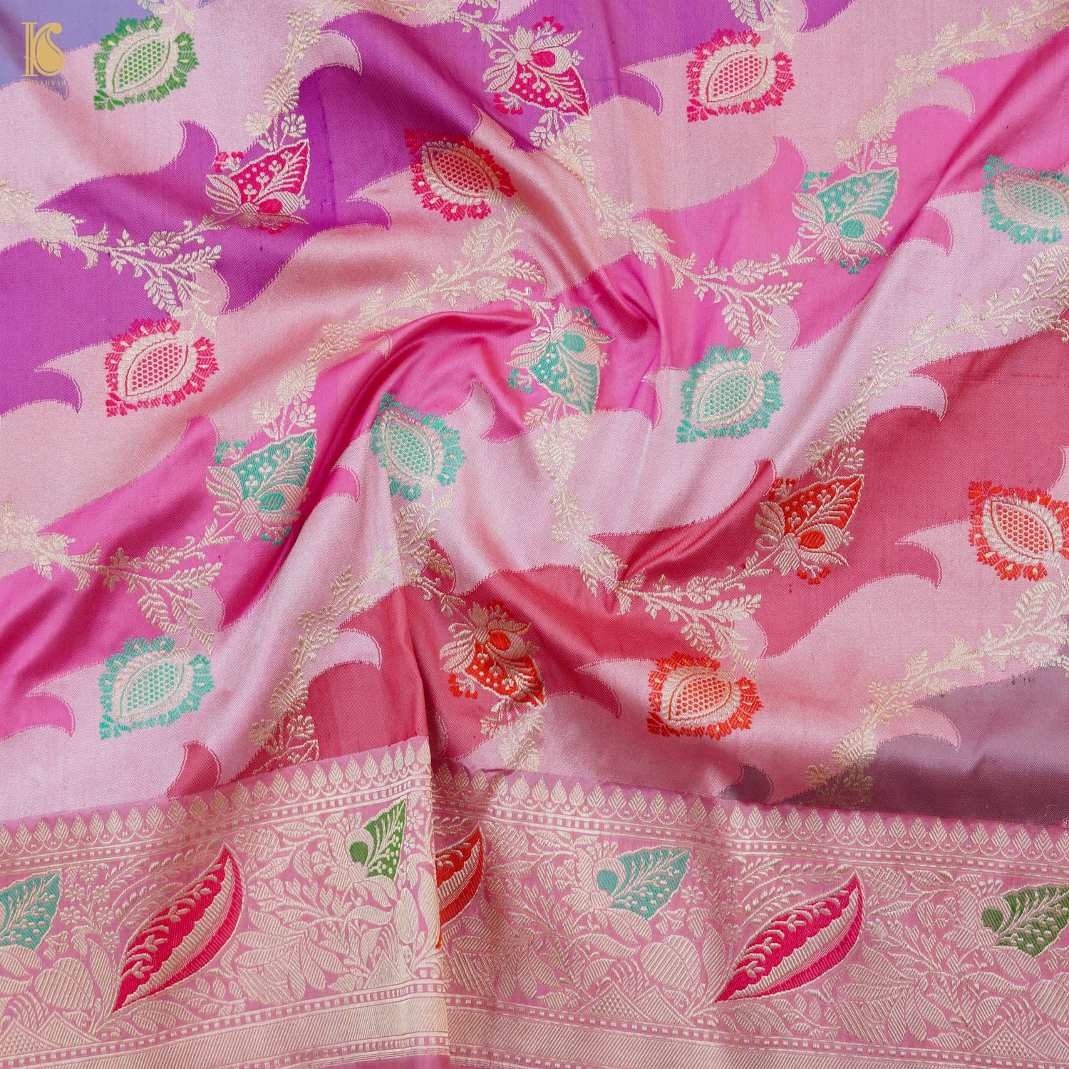 Kobi Pink Handwoven Pure Katan Silk Kadwa Banarasi Rangkat Saree - Khinkhwab