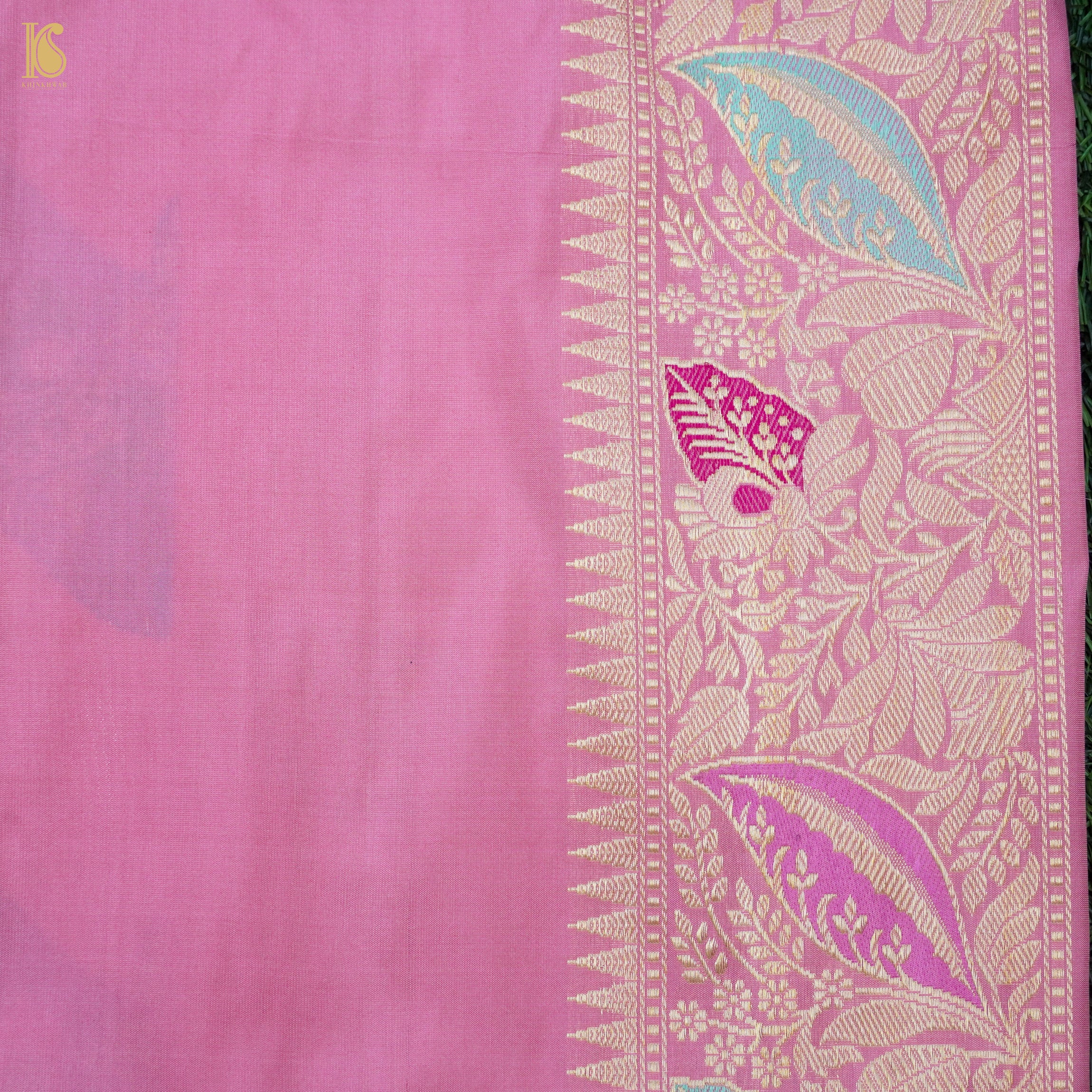 Kobi Pink Handwoven Pure Katan Silk Kadwa Banarasi Rangkat Saree - Khinkhwab