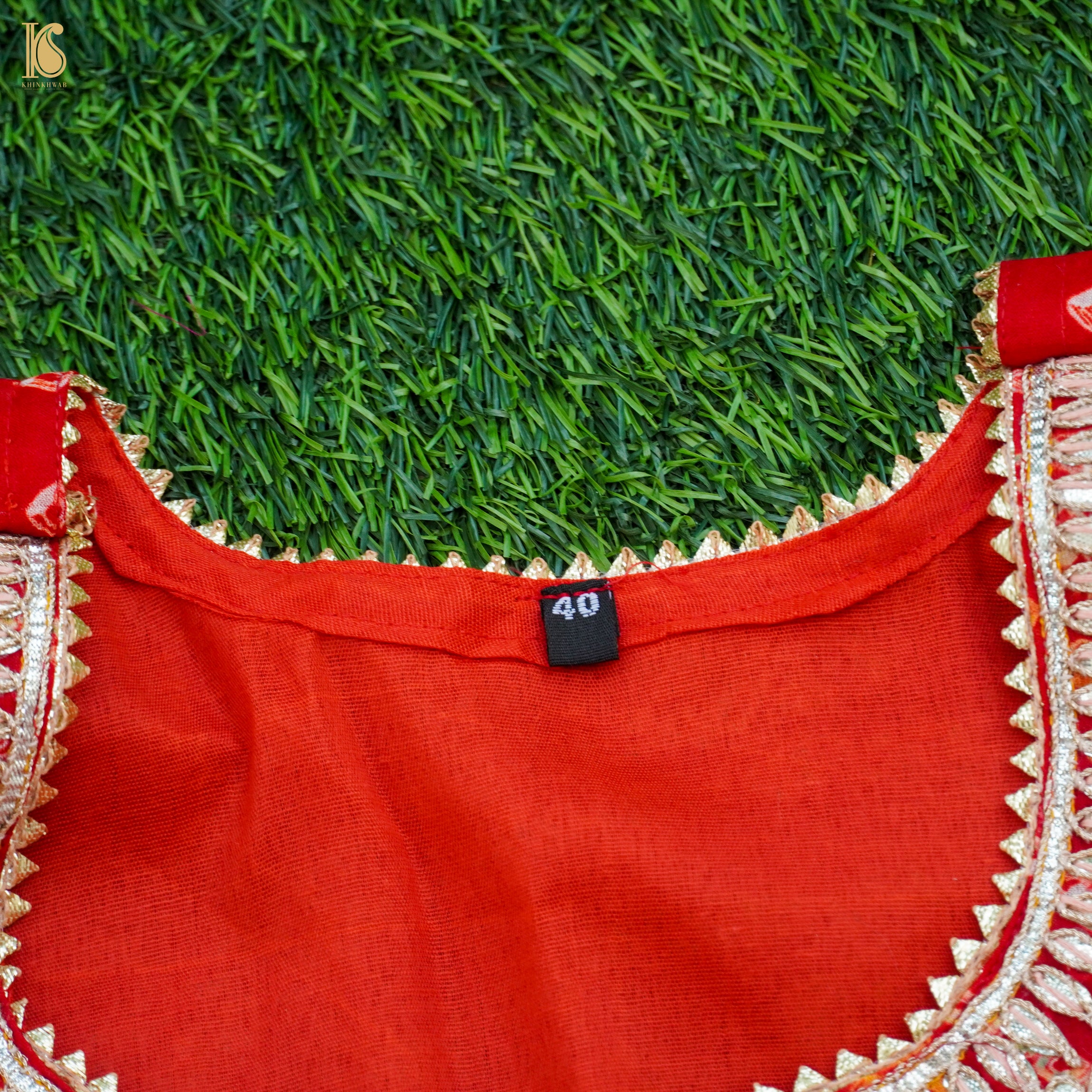 Red Hand Embroidered Pure Georgette Bandhani Stitched Blouse - Khinkhwab