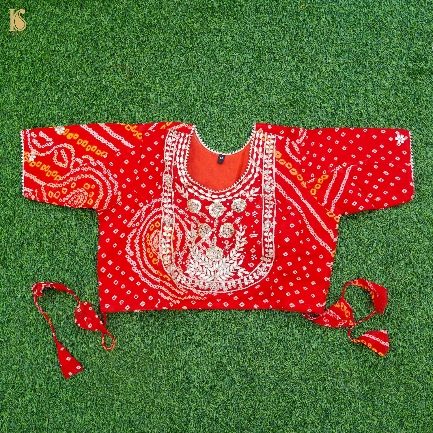 Red Hand Embroidered Pure Georgette Bandhani Stitched Blouse - Khinkhwab