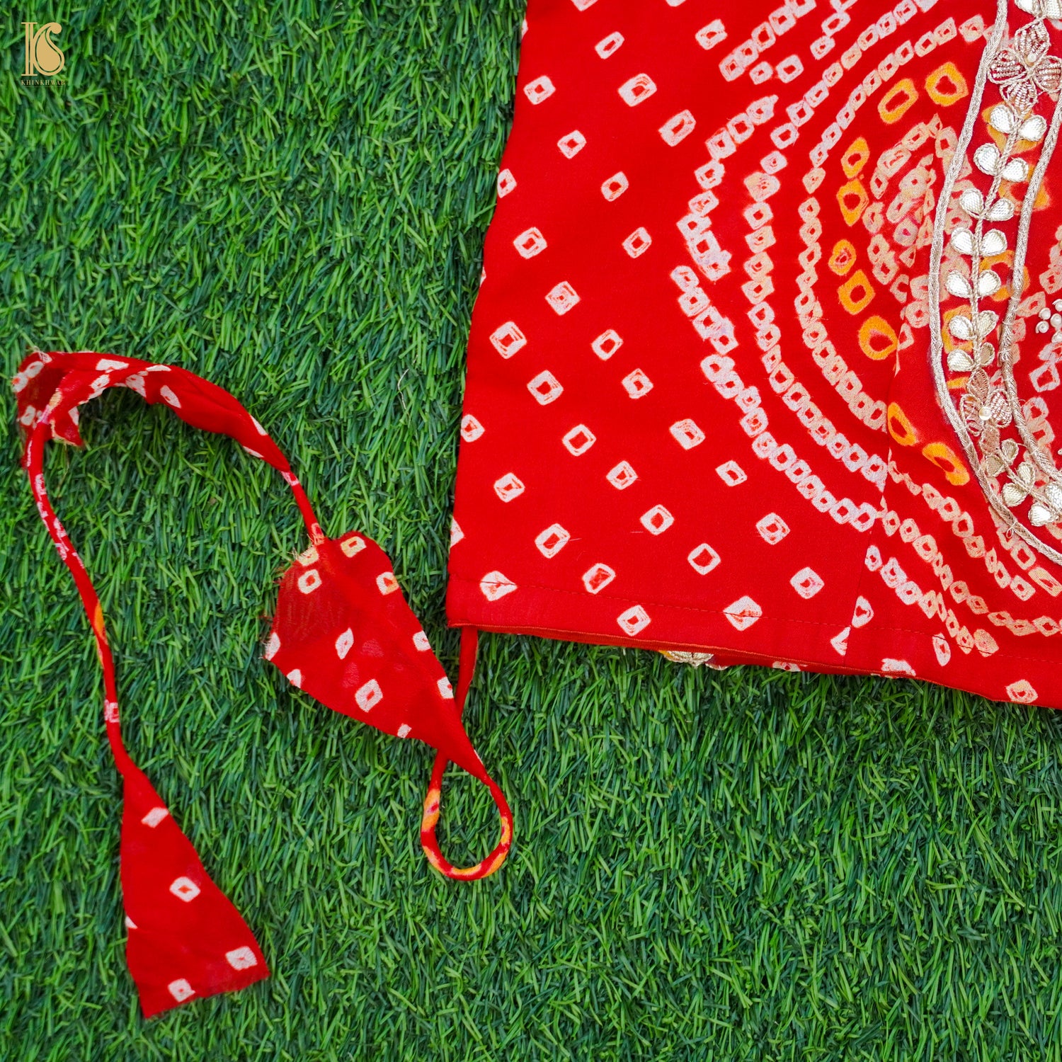 Red Hand Embroidered Pure Georgette Bandhani Stitched Blouse - Khinkhwab